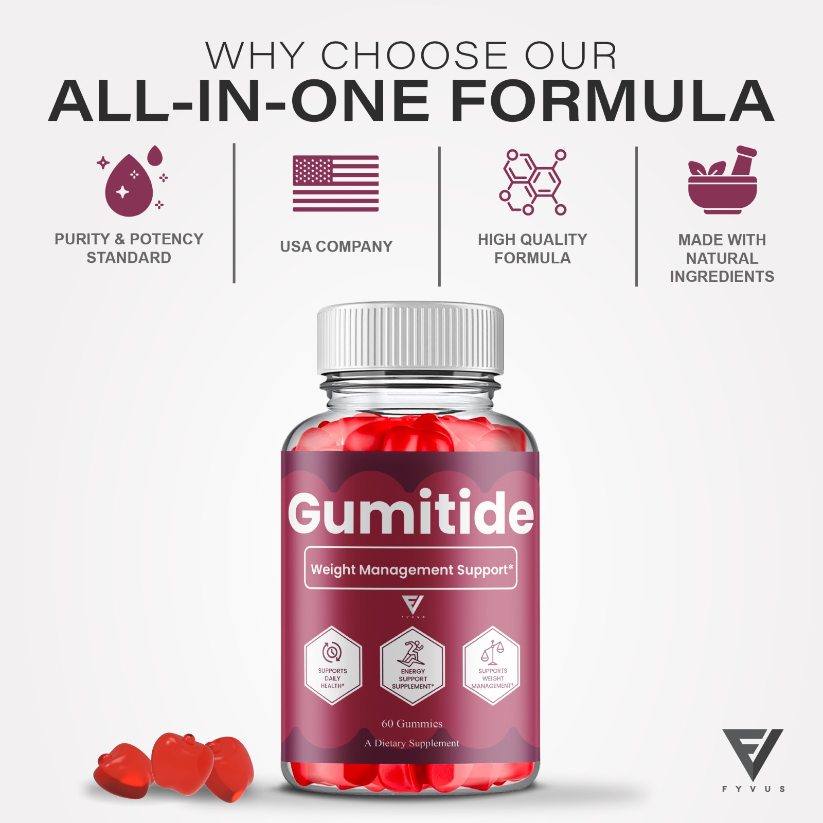 (3 Pack) Gumitide Weight Management Gummies, Gumitide Supplement (180 Gummies)