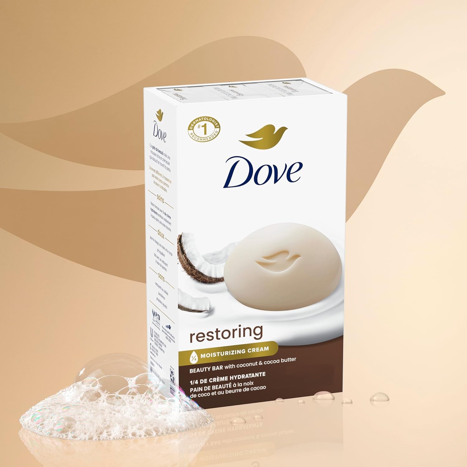 Dove Beauty Bar Soap Restoring Coconut & Cocoa Butter 6 Ct for Restored Skin