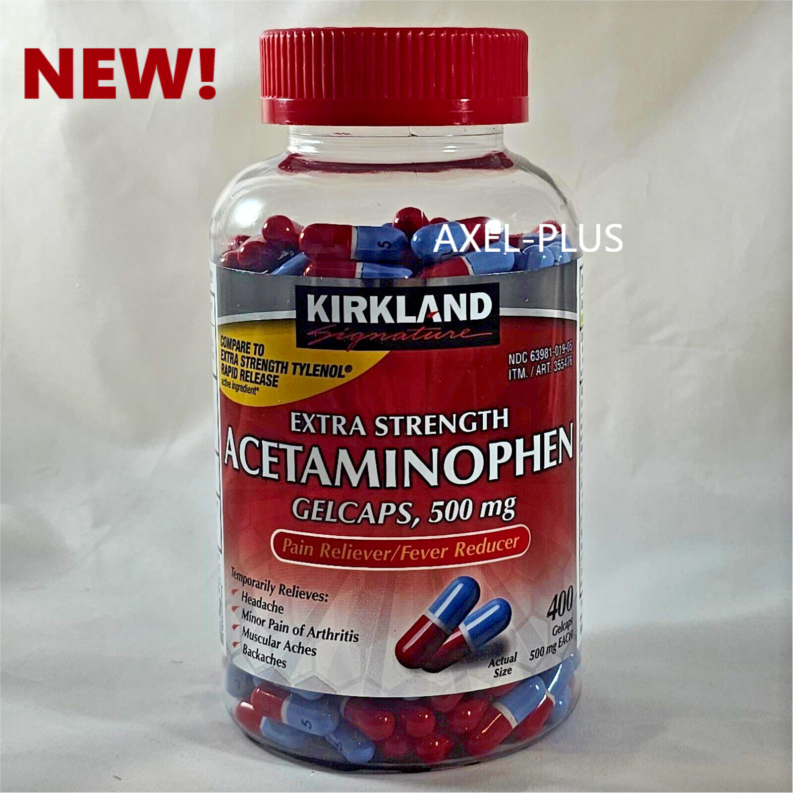 Kirkland Signature Acetaminophen Rapid Release Extra Strength 500mg 400 Gelcaps