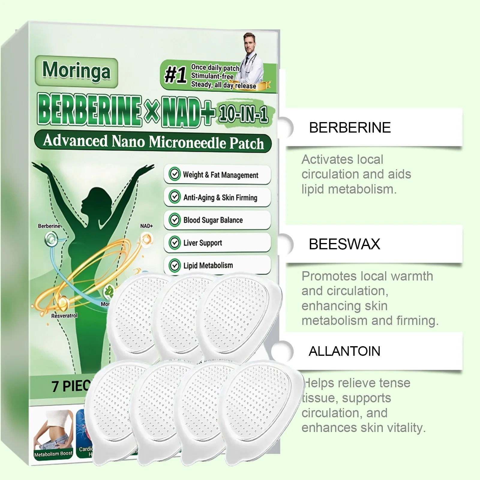 50% OFF Moringa Berberine x NAD+ 10-in-1 Advanced Nano Microneedle Patches New*
