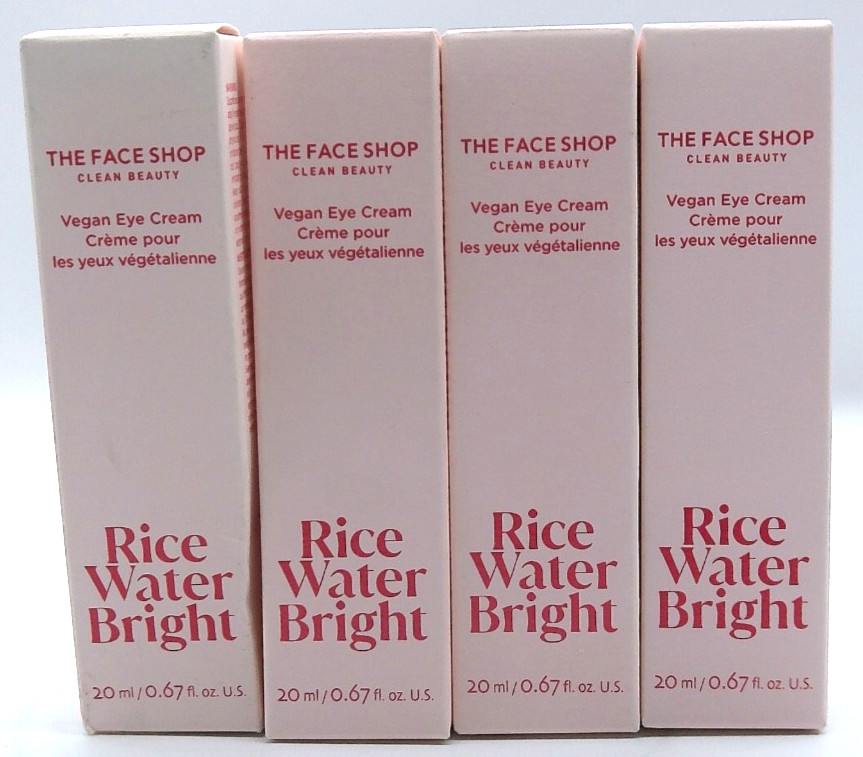 4PK- The Face Shop Vegan Eye Cream, Rice Water Bright, 0.67 Fl. Oz. Each