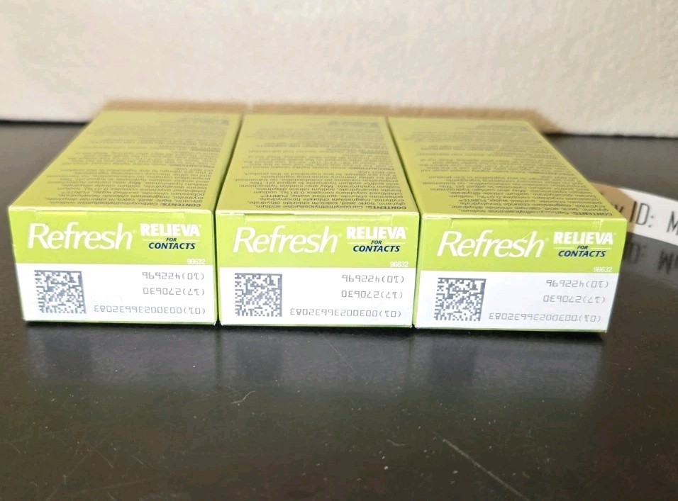EXP 06/2027! 3 Box REFRESH RELIEVA * FOR CONTACTS * Eye Drops 0.27oz (8mL)