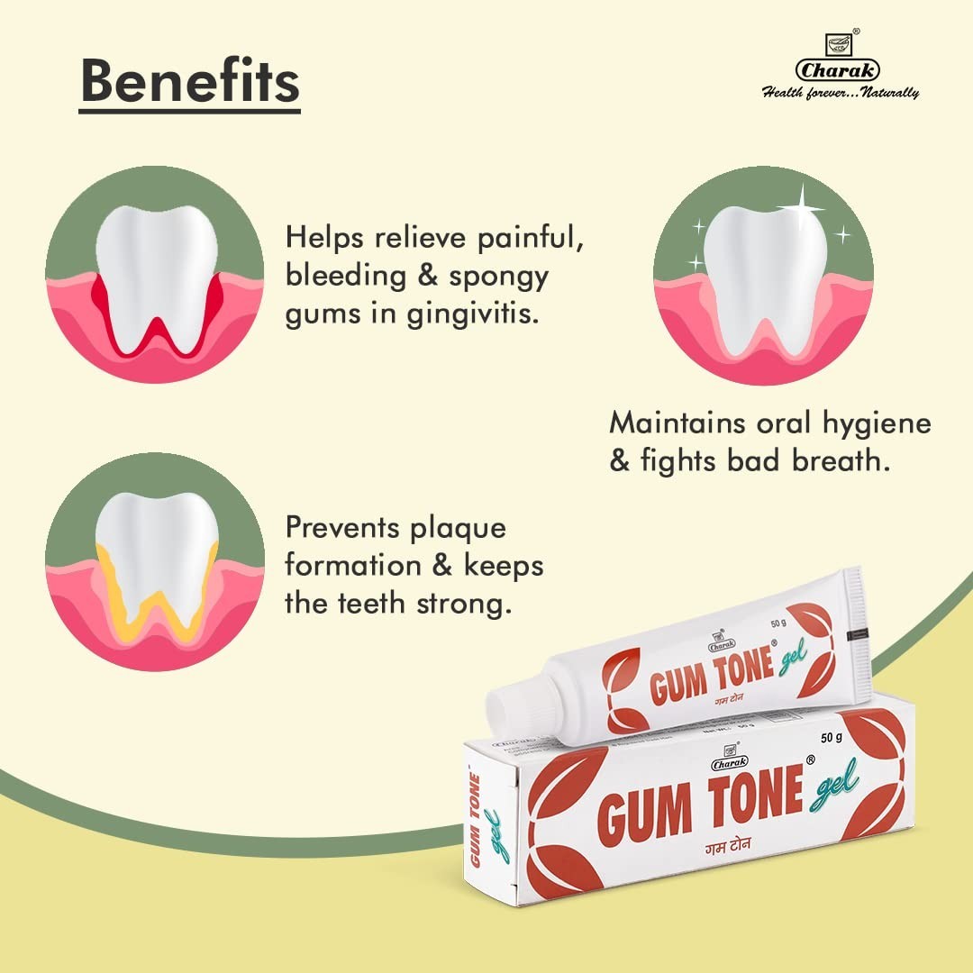 Charak Gumtone Herbal Gel Pack of 3 Healthy Gums & Teeth 50g x3 Total 150g