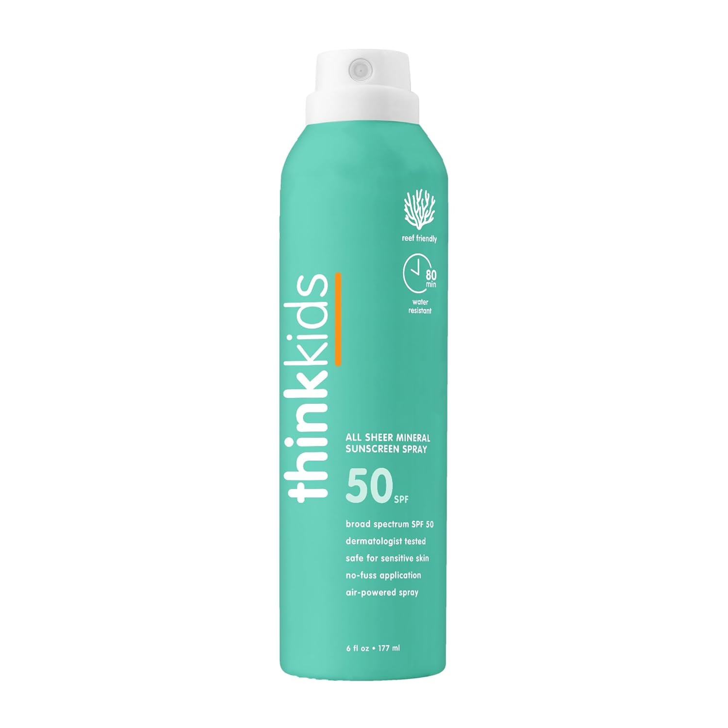 Thinksport Kids Sunscreen Spray, SPF 50 All Sheer Mineral Sunscreen, 6 Fl Oz, Wa