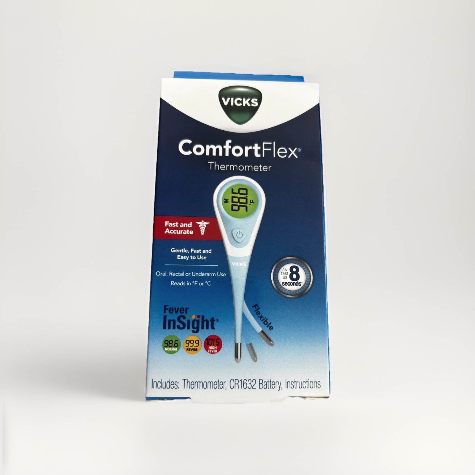 Digital Oral Thermometer Kids Adults 8 Sec, Comfort Flex w/ Batteries Vicks New