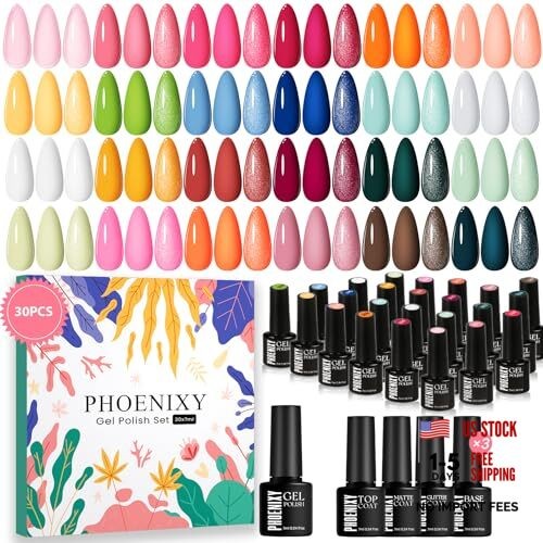 30 PCS Gel Nail Polish, 24 Colors Soak Off Gel Nail Polish Set Pink Blue with