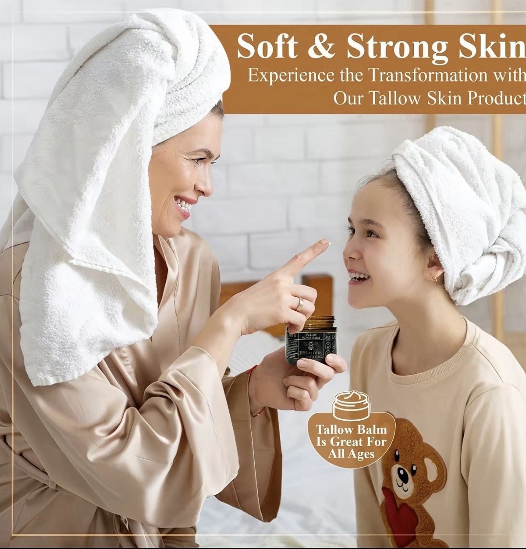 Tallow Honey Balm-Natural Skin Moisturizer-Grass-Fed Beef Talkow,Raw Honey Olive