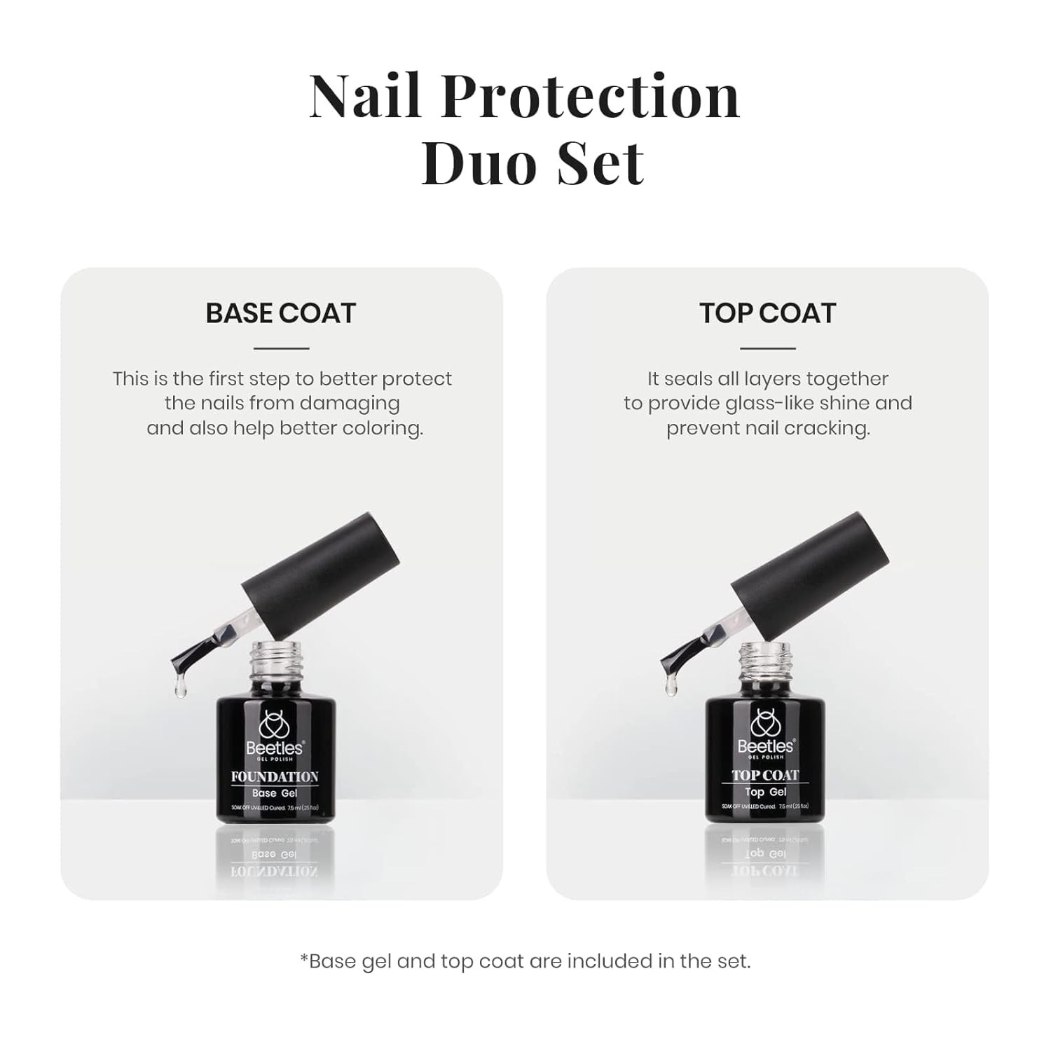 Beetles Gel Nail Polish Set- 4Pcs White Black Gel Nail Polish with No Wipe Top&B