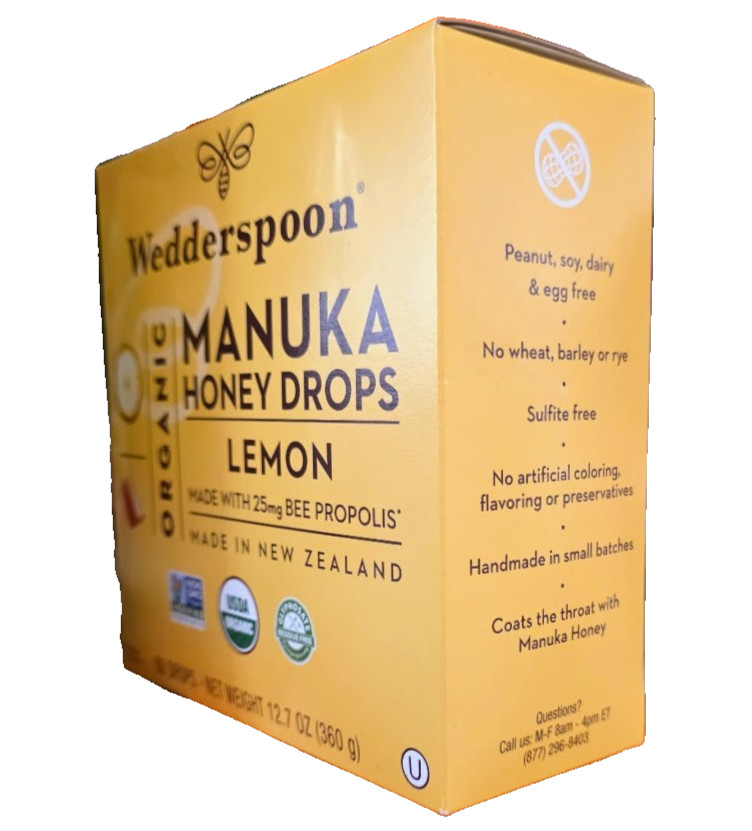 Wedderspoon Organic Manuka Honey Lemon Drops, 60 Count, Free Shipping-EXP:2028