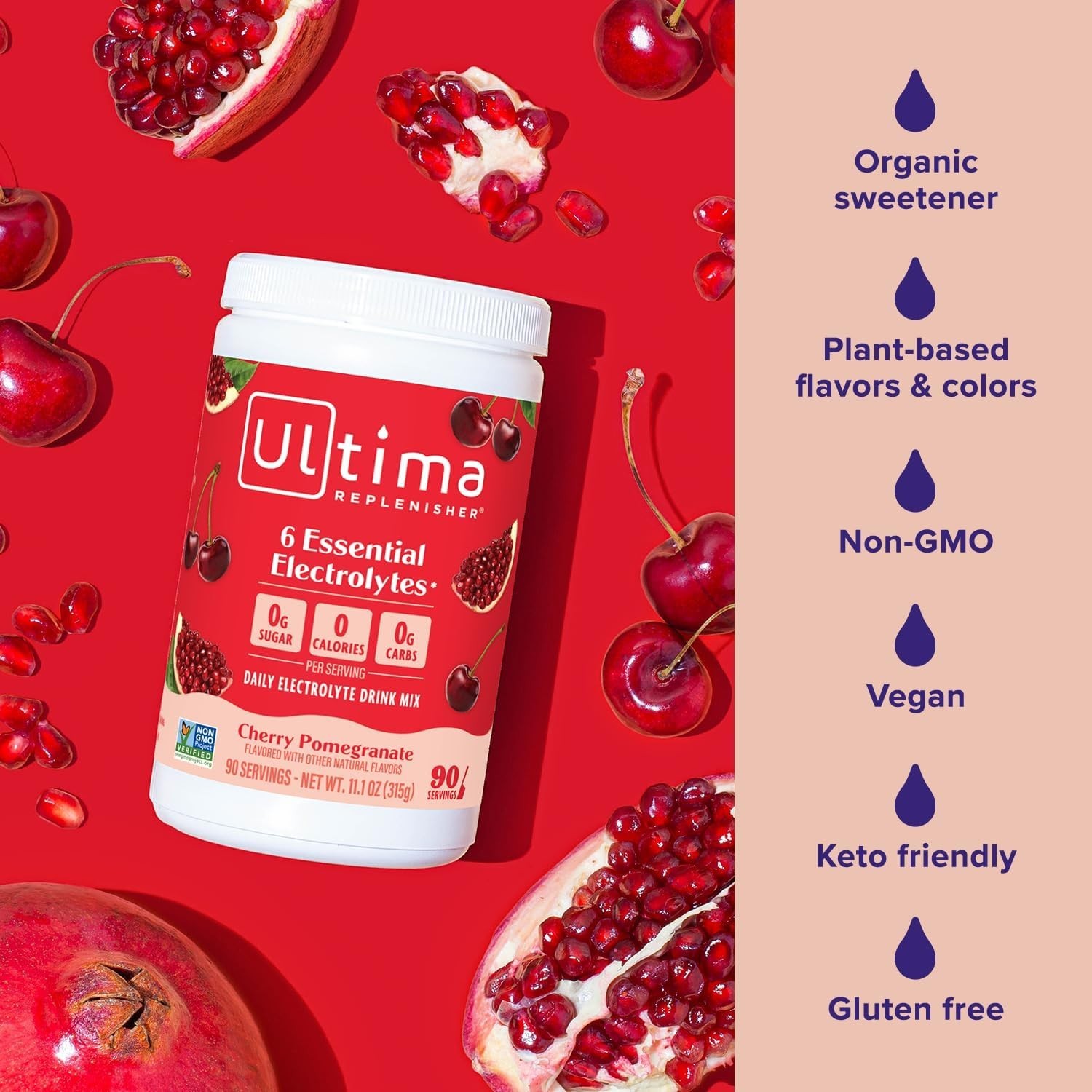 Ultima Replenisher Electrolyte Powder Cherry Pomegranate 90 Serv Sugar Free