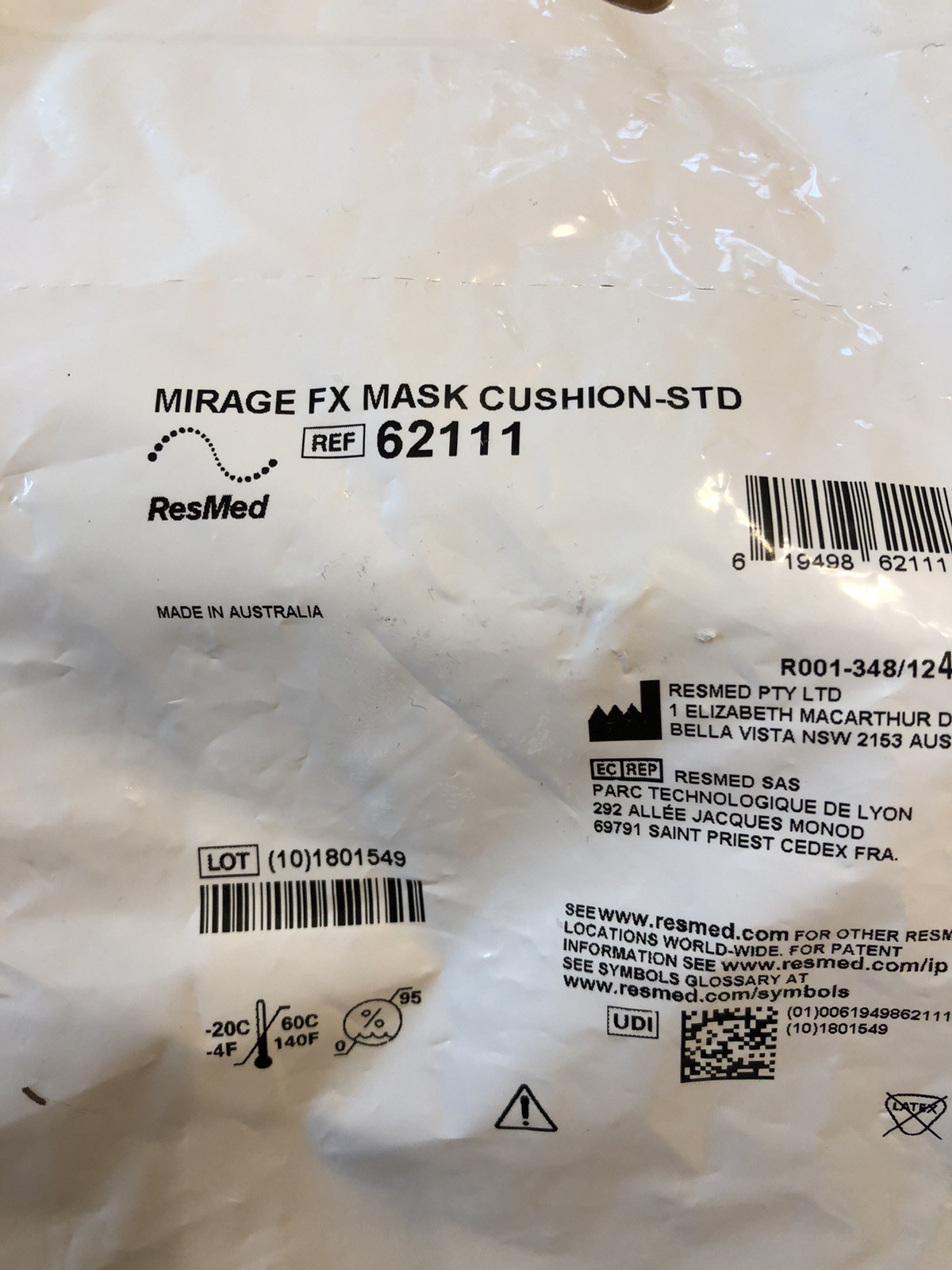 Authentic Resmed Mirage FX Nasal Cushion STANDARD SIZE # 62111 New Sealed