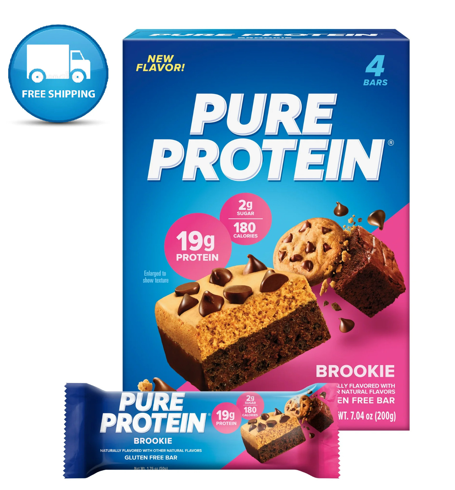 Pure Protein Bar, Brookie Bar, 19g Protein, Gluten Free, 1.76 oz, 4 Ct