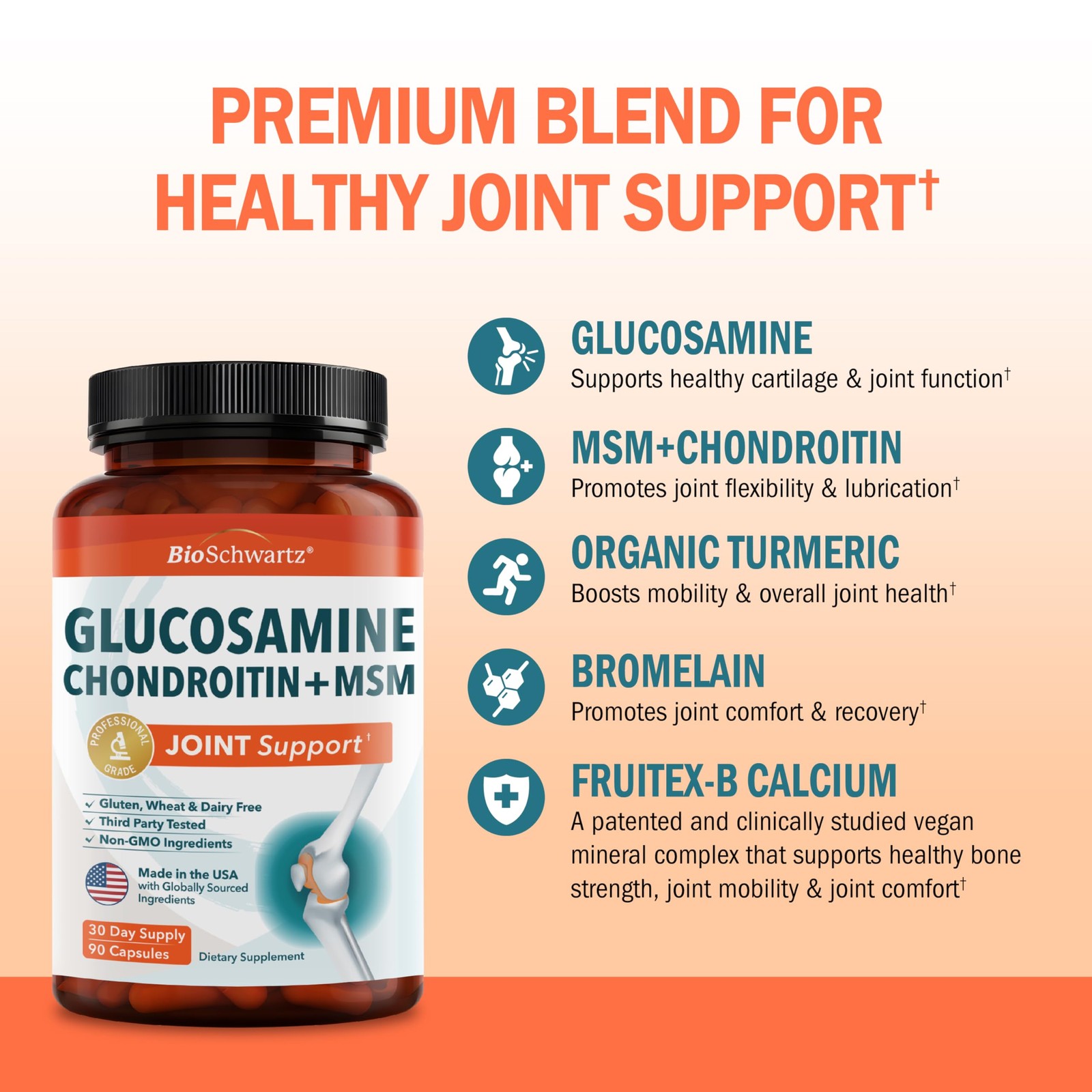 Glucosamine Chondroitin MSM Joint Support Supplement – 90 Count (Pack of 1)