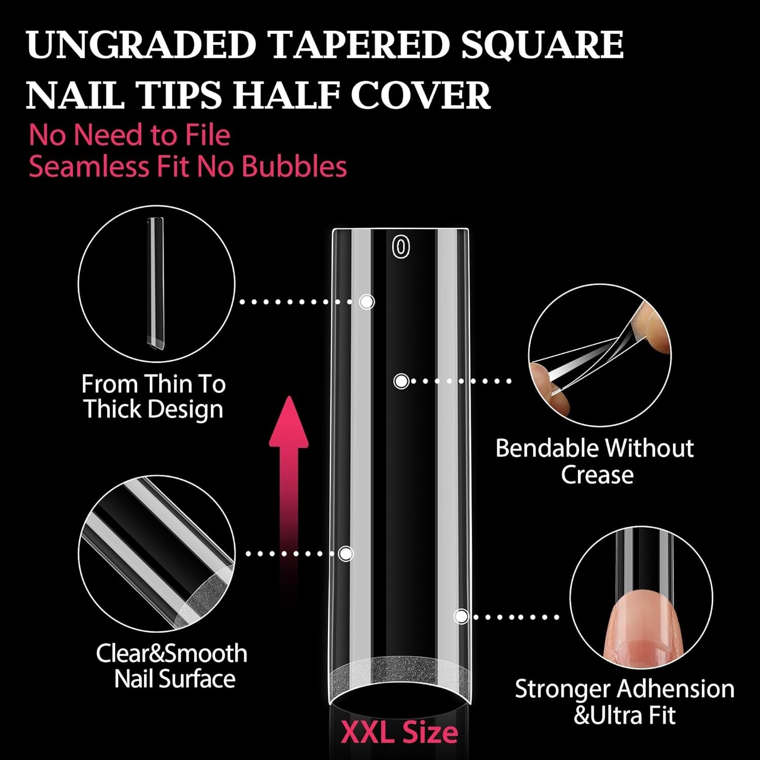 Clear 216 PCS Half Cover Tapered Square Nail Tips – Perfect for Lasting Elegance