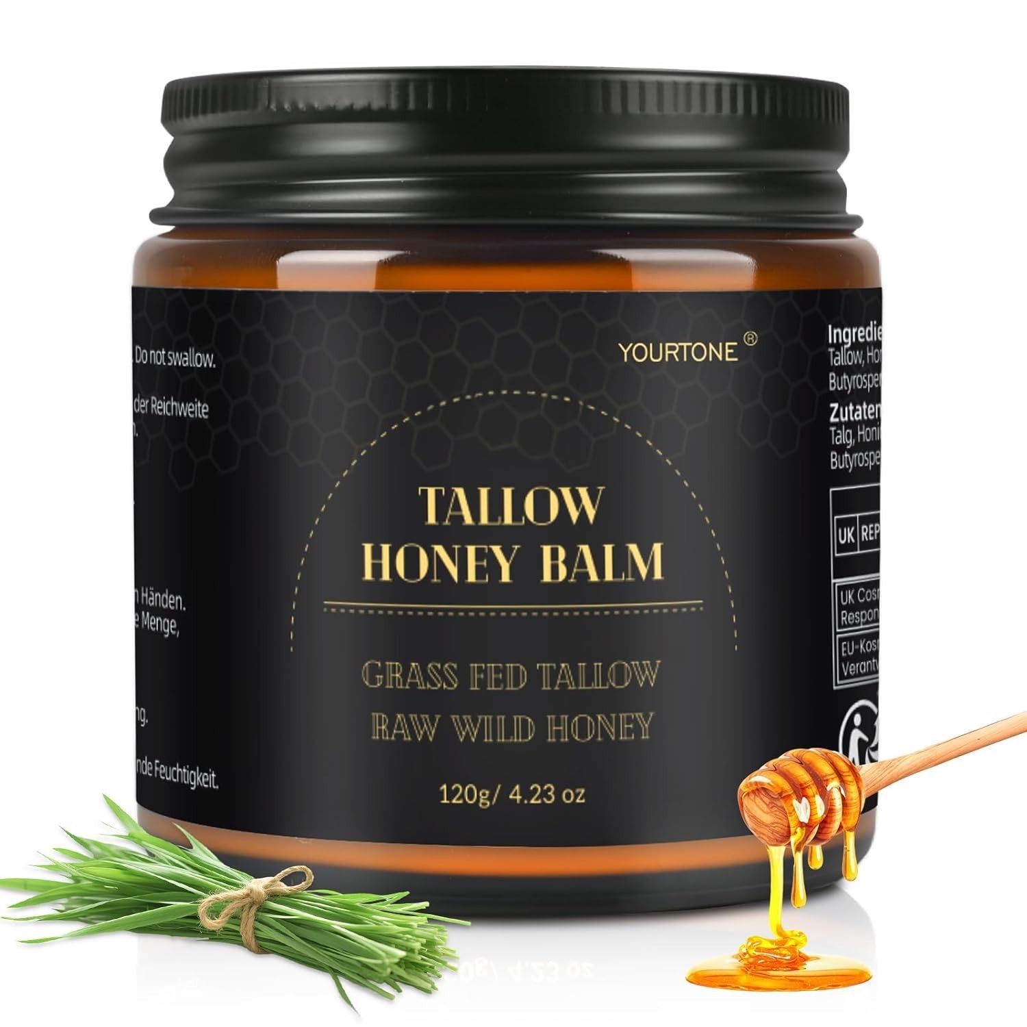 Beef Tallow for Skin with Honey, Moisturizing Tallow Balm for Face 4.23oz