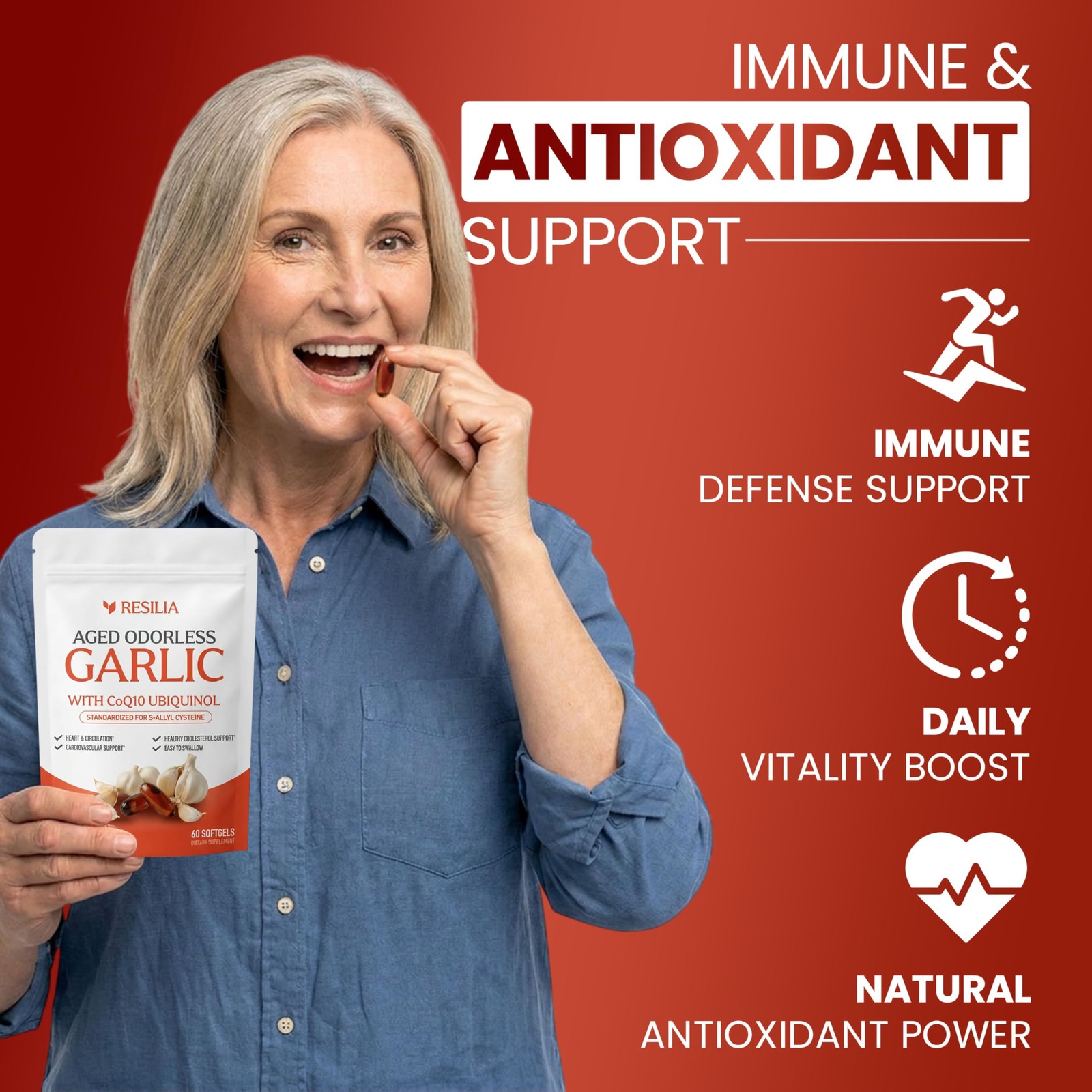 Resilia Garlic Extract 600mg Softgels (60 Count) – Odorless Aged Garlic Extract
