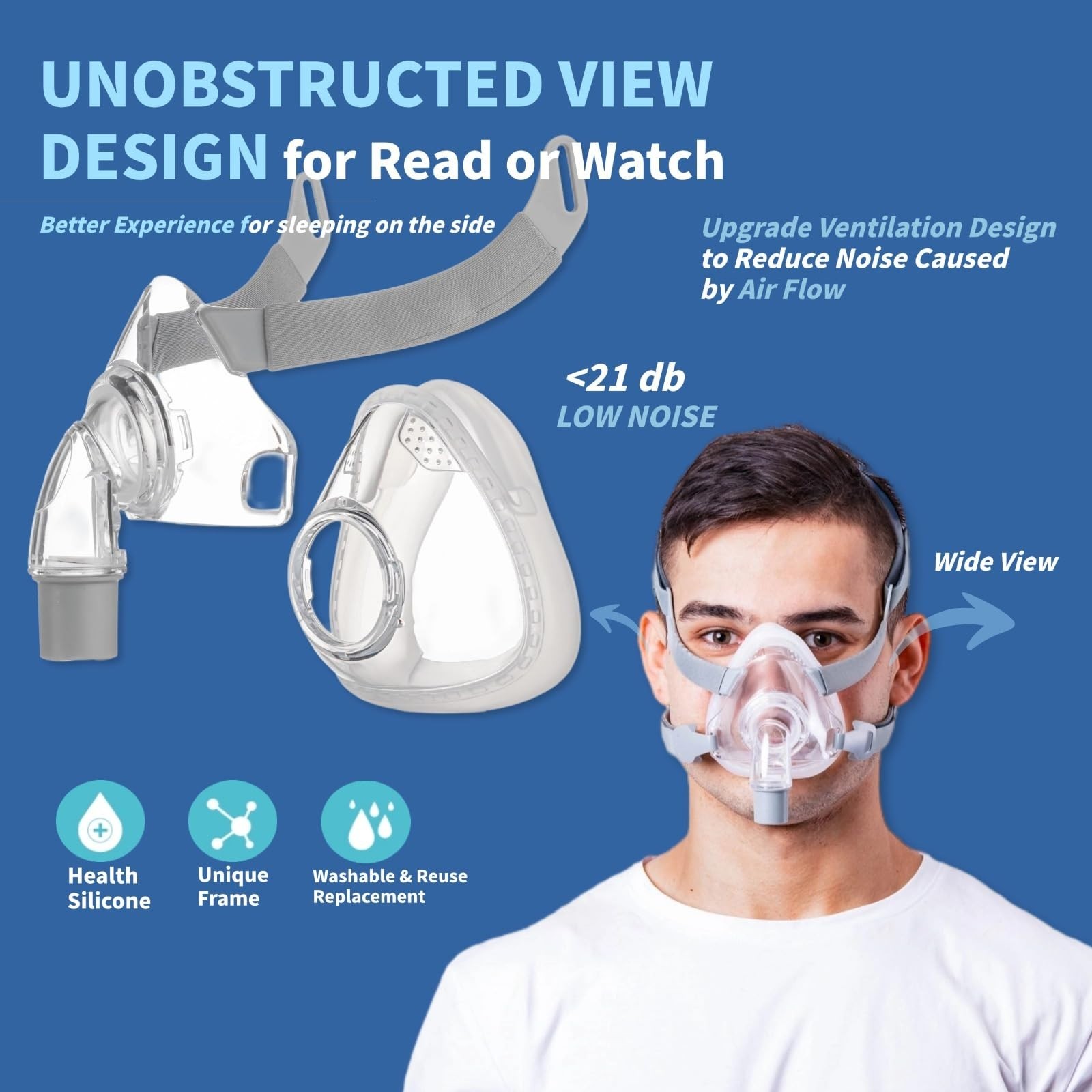 Full Face Replacement Cpap MASK, Includes Headgear, Cushion, Frame Large