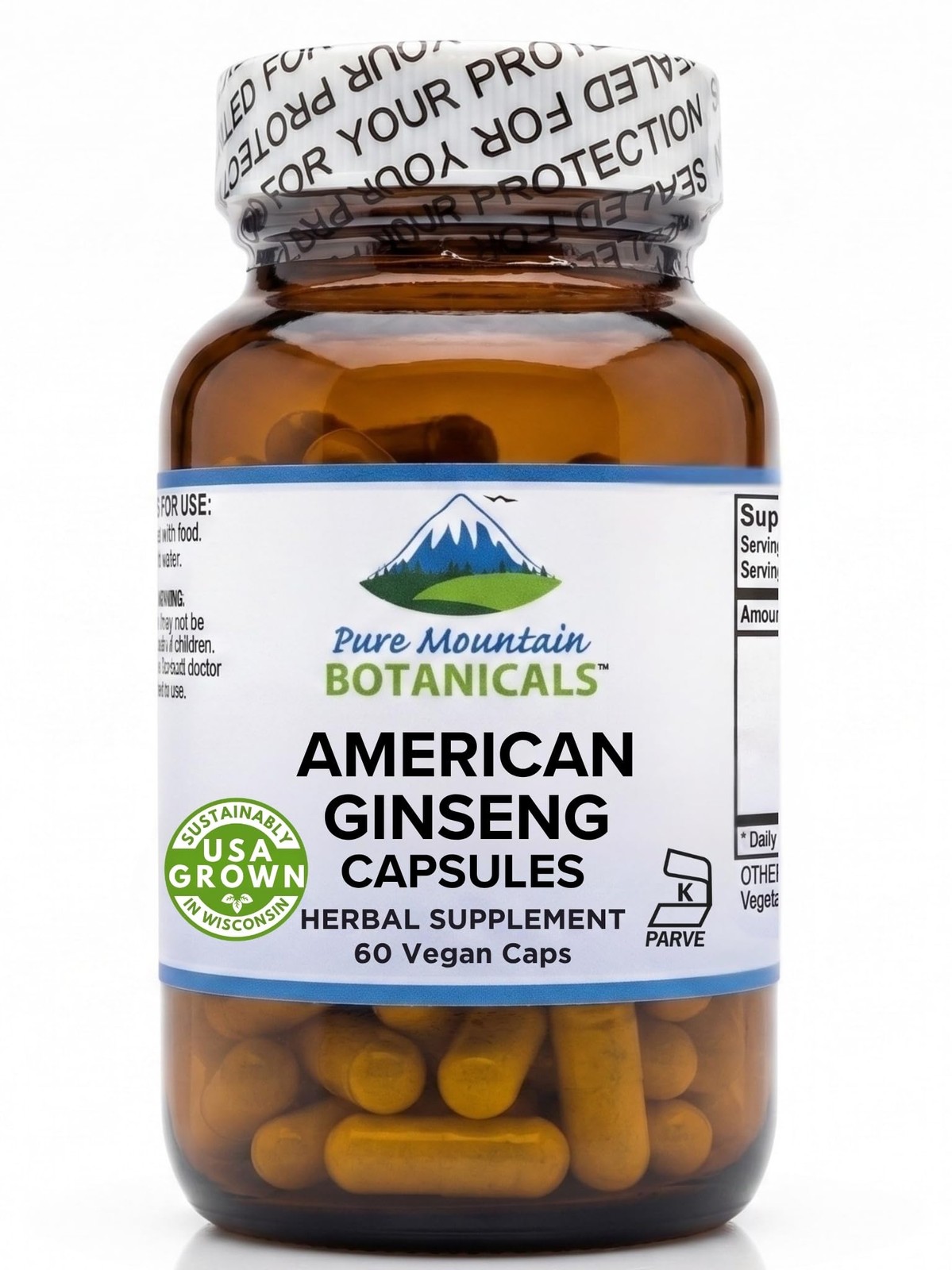 Pure Mountain American Ginseng Capsules – Kosher Vegan 400mg Panax Quinquefolia