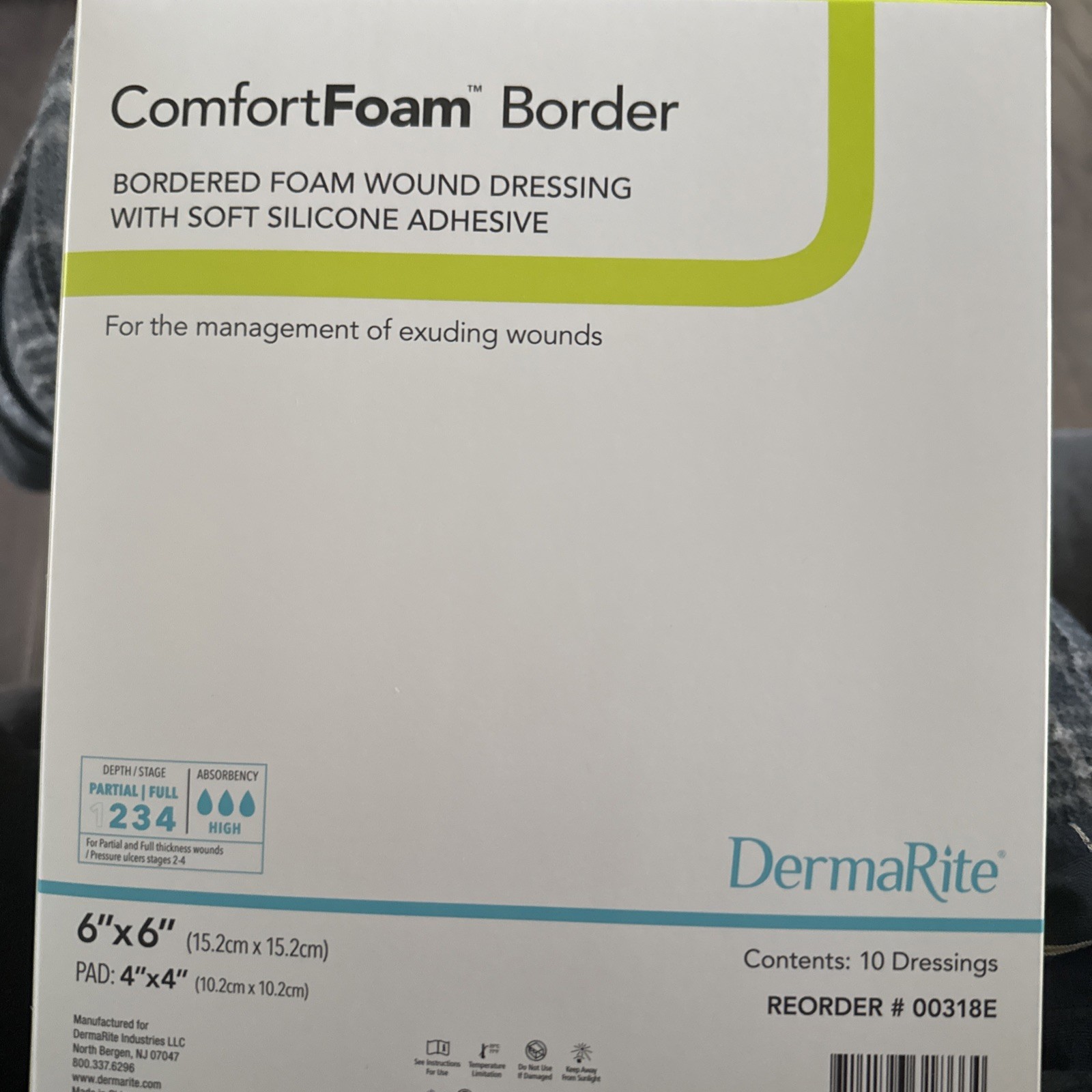 DermaRite ComfortFoam Border 6×6 Wound Dressing Box of 10 EXP 12/2029