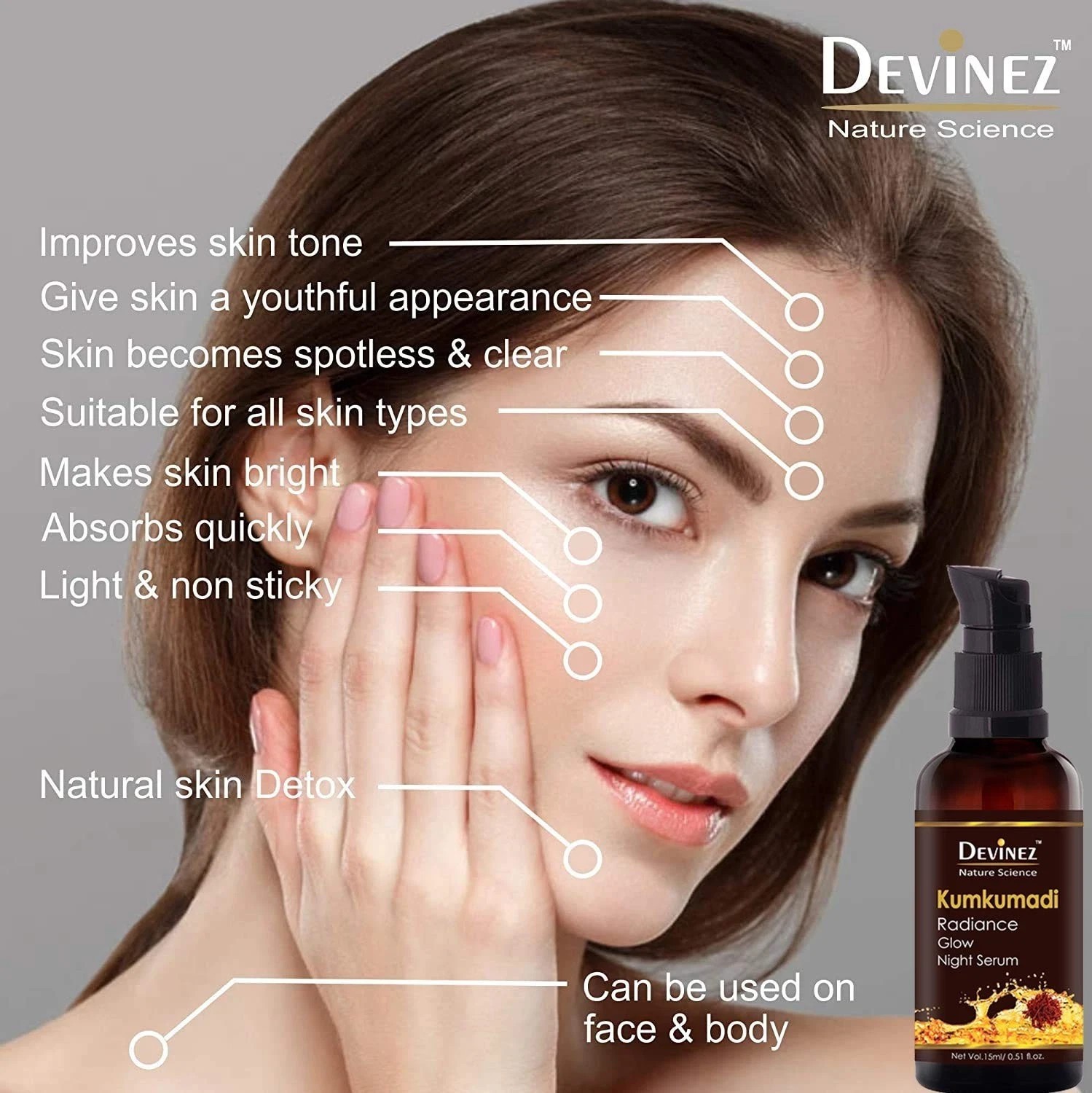 Devinez Kumkumadi Radiance Glow Night Serum For All Skin Types 15ml