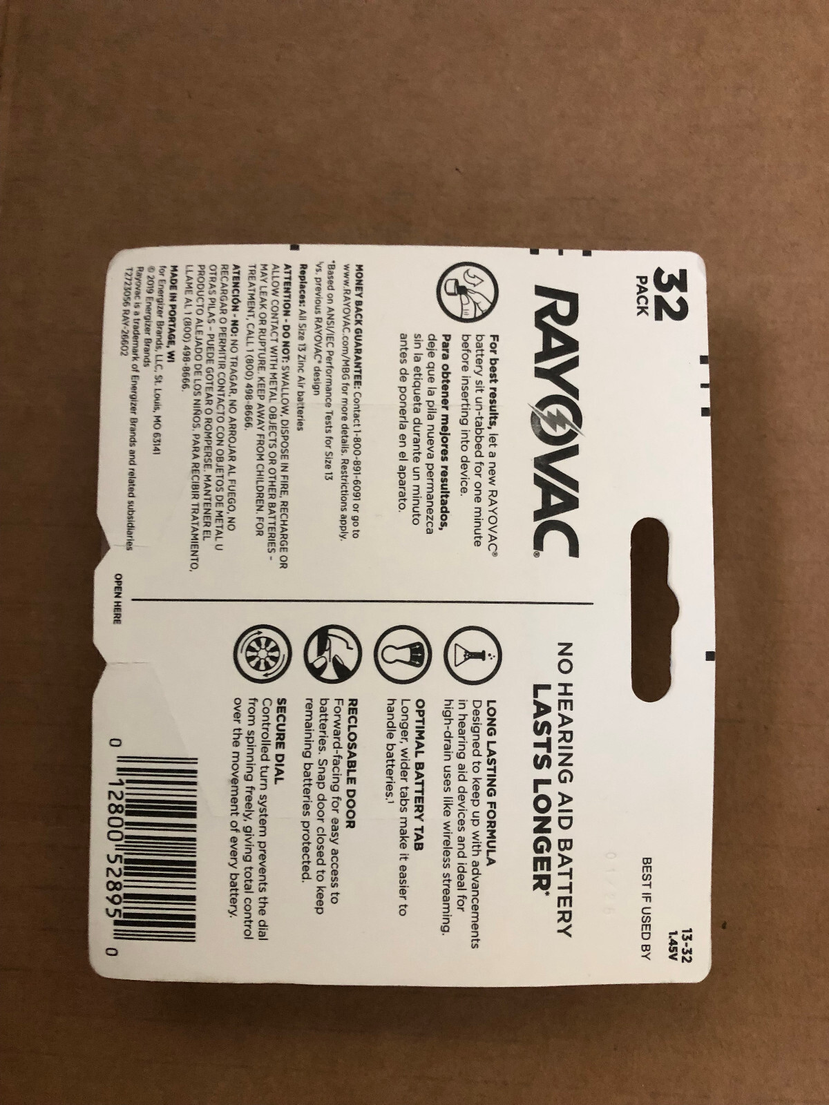 Hearing Aid Batteries, Size 13, 32 pk, Expires 01/2025 Rayovac, New in Package
