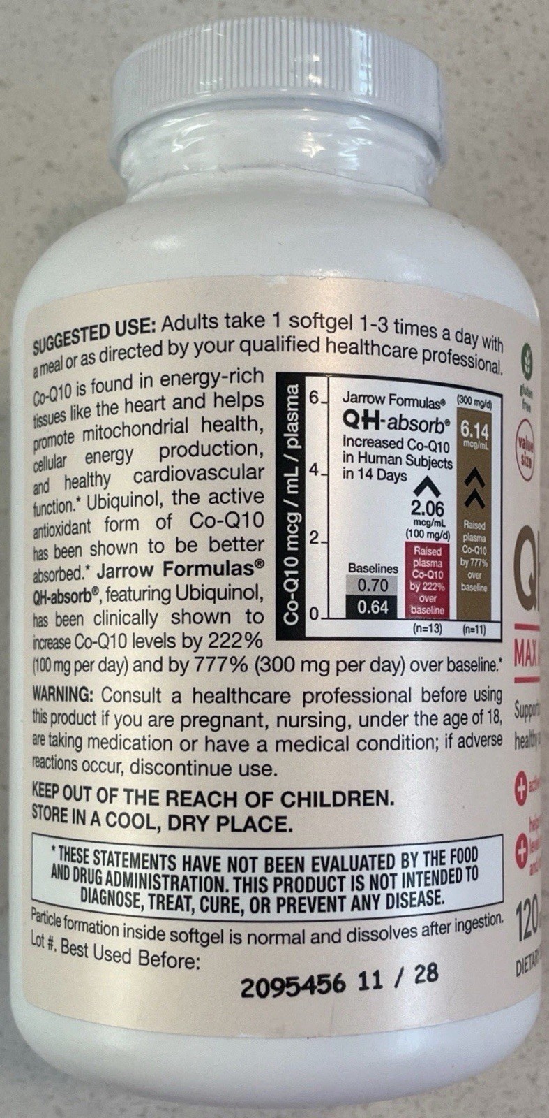 Jarrow Formulas Ubiquinol QH-absorb 100 mg – 120 Softgels – Expires 11/2028