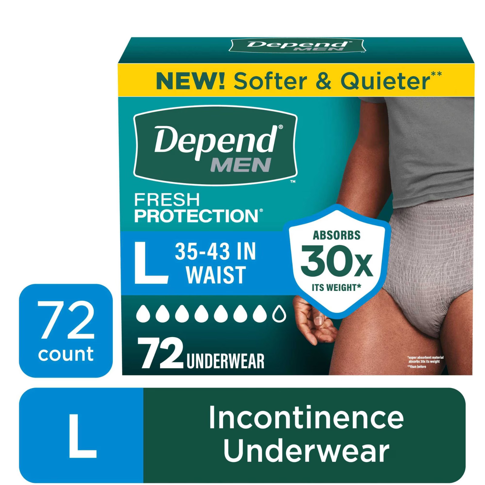 Depend Fresh Protection Incontinence Underwear for Men, Adult Diapers, L, 72 Cou