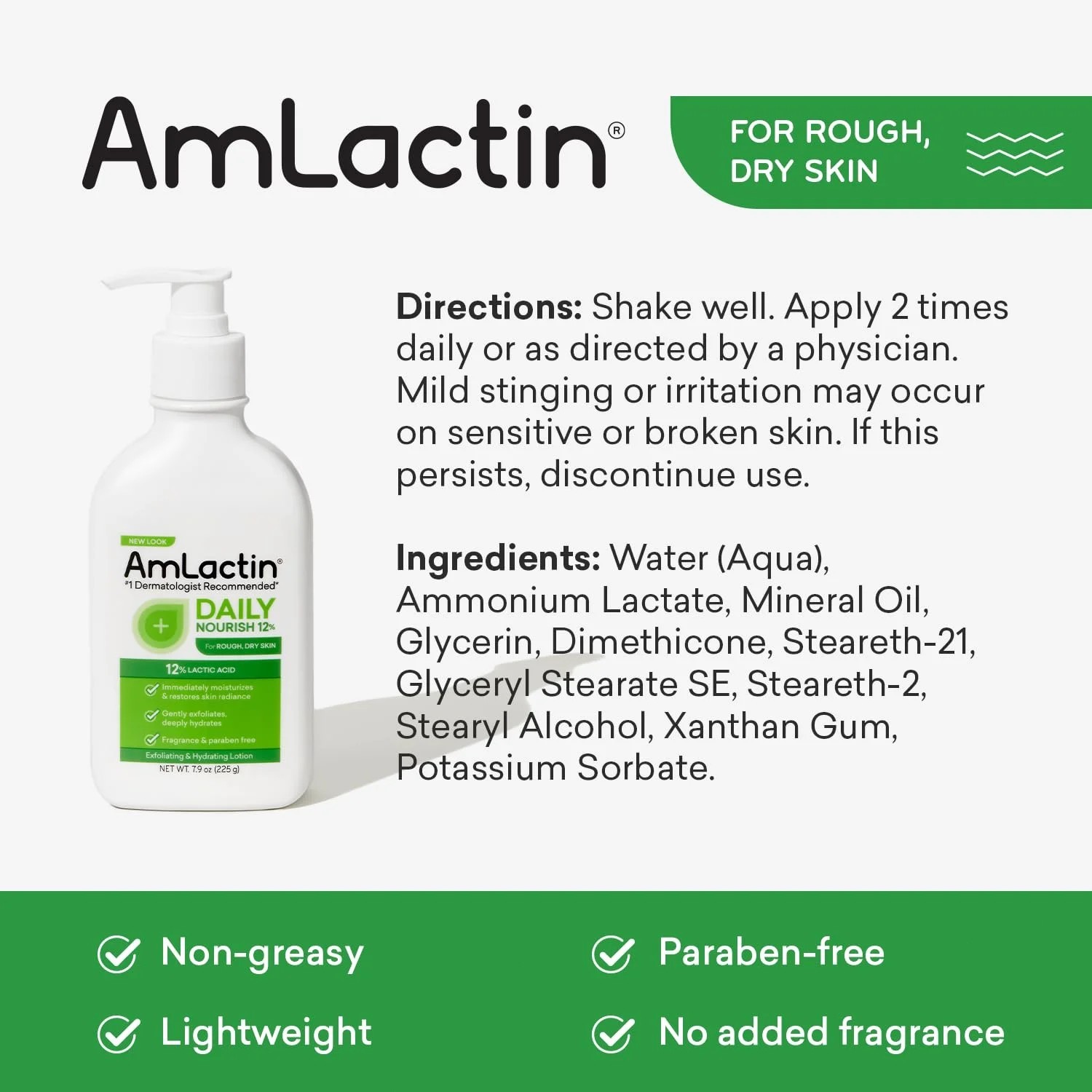 AmLactin Daily Nourish Body Lotion, 12% Lactic Acid for Dry Skin, 7.9 oz