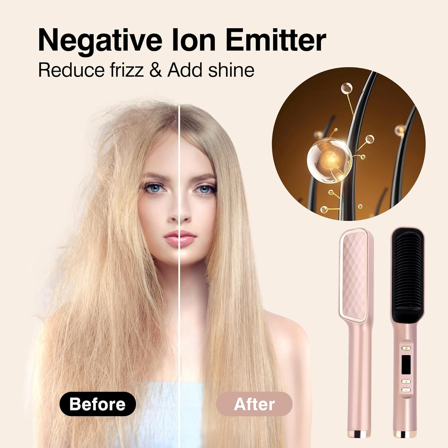 Hair Straightener Brush, Ring Sleek Sweep Ionic Hair Straightener Comb Straighte