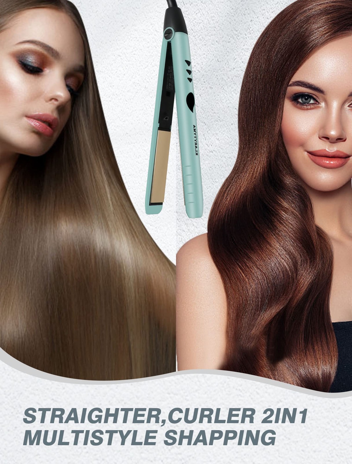 Hair Straightener Flat Iron, Portable Hair Straightener and Curler 2 in 1, Insta
