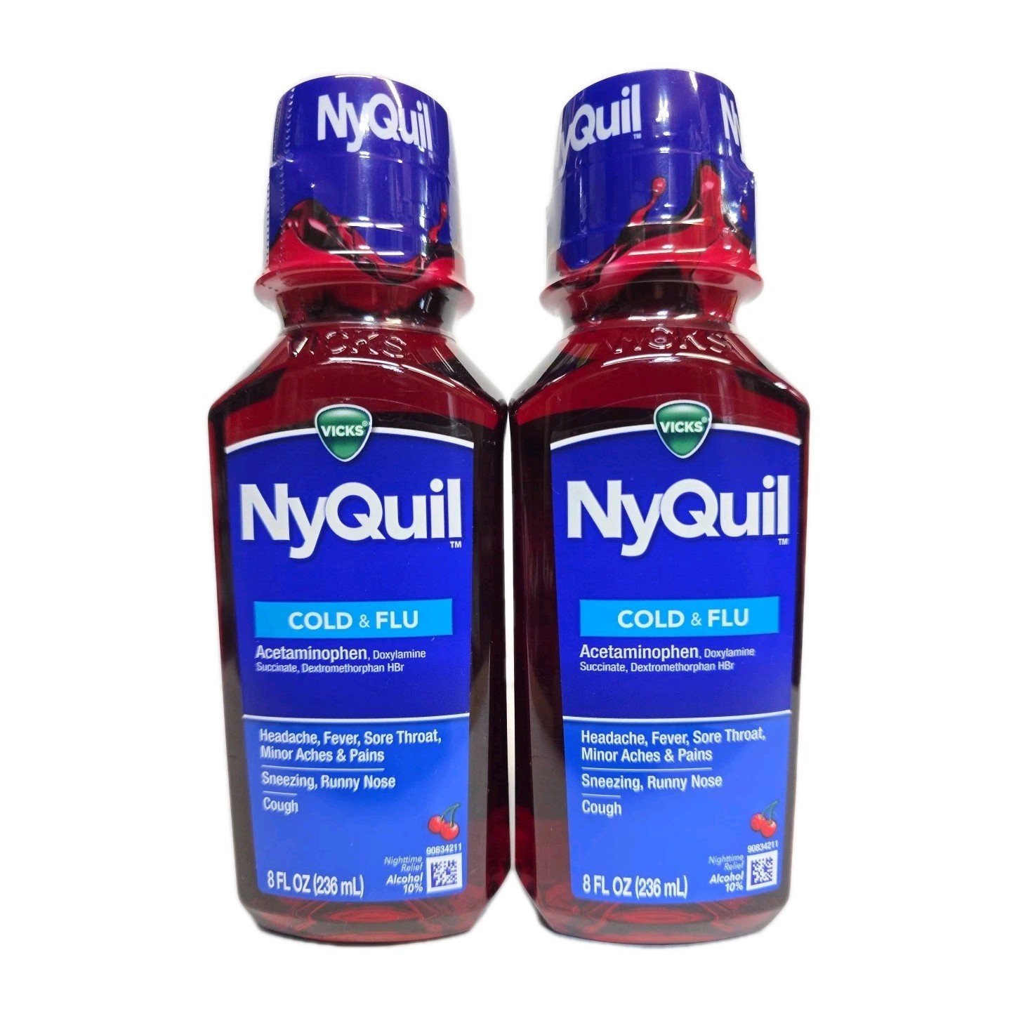 Vicks NyQuil, Nighttime Cold & Flu 8 Fl Oz, Cherry Flavor 3/2/1 Pack Exp:11/25