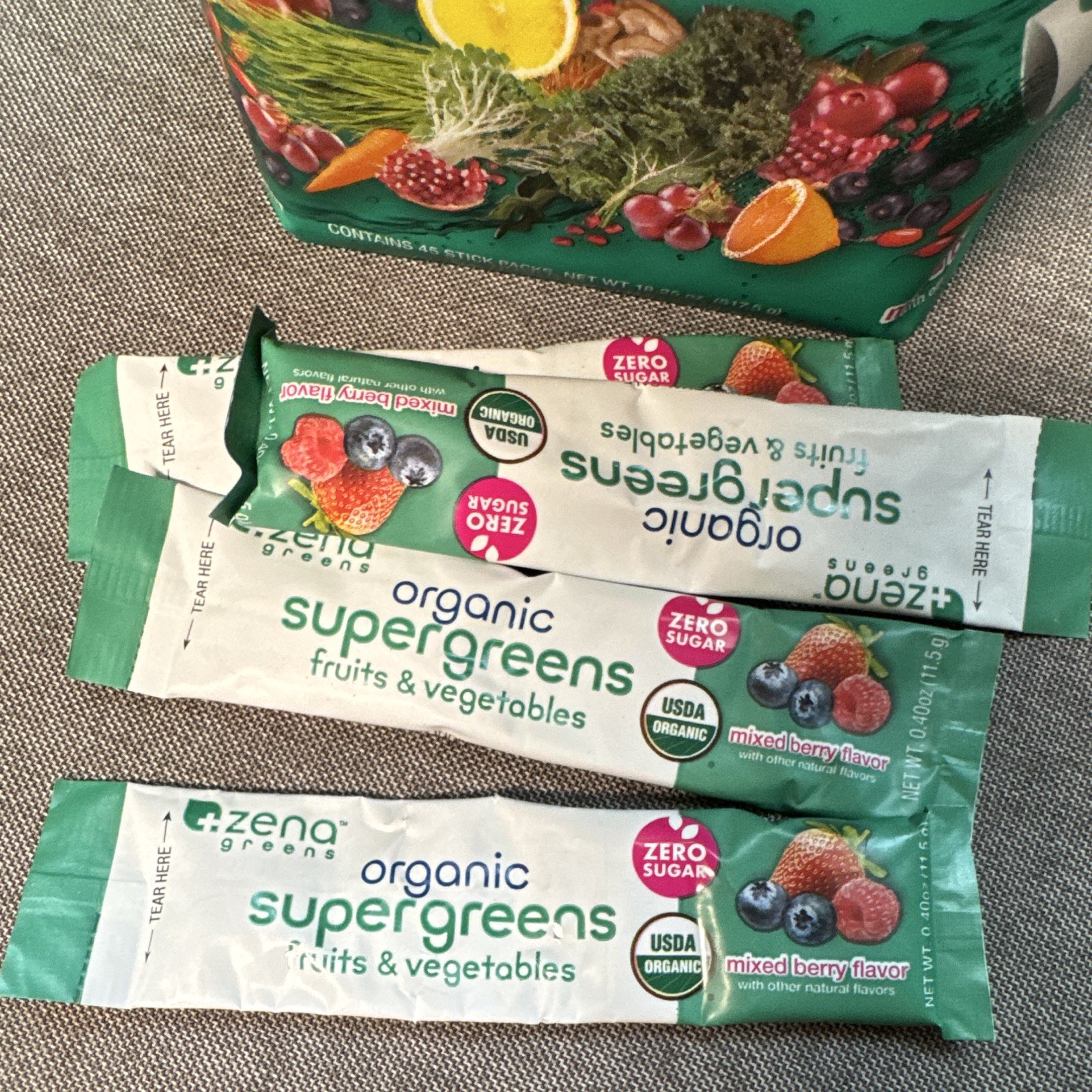 Zena Greens Organic Zero Sugar Supergreens Powder, Mixed Berry, Probiotics