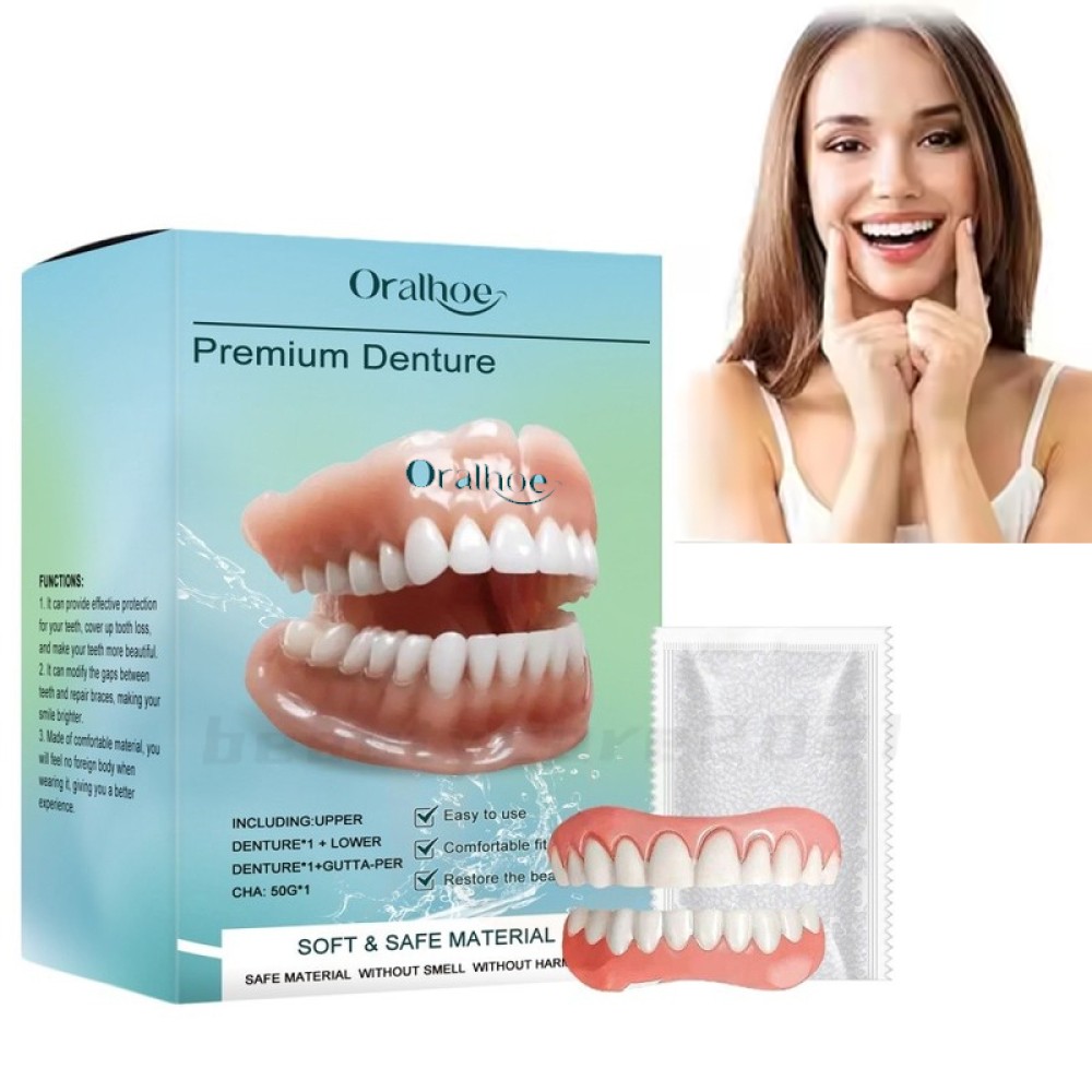 2 Pack Full Denture Set for Men and Women Upper and Lower Denture False Teeth