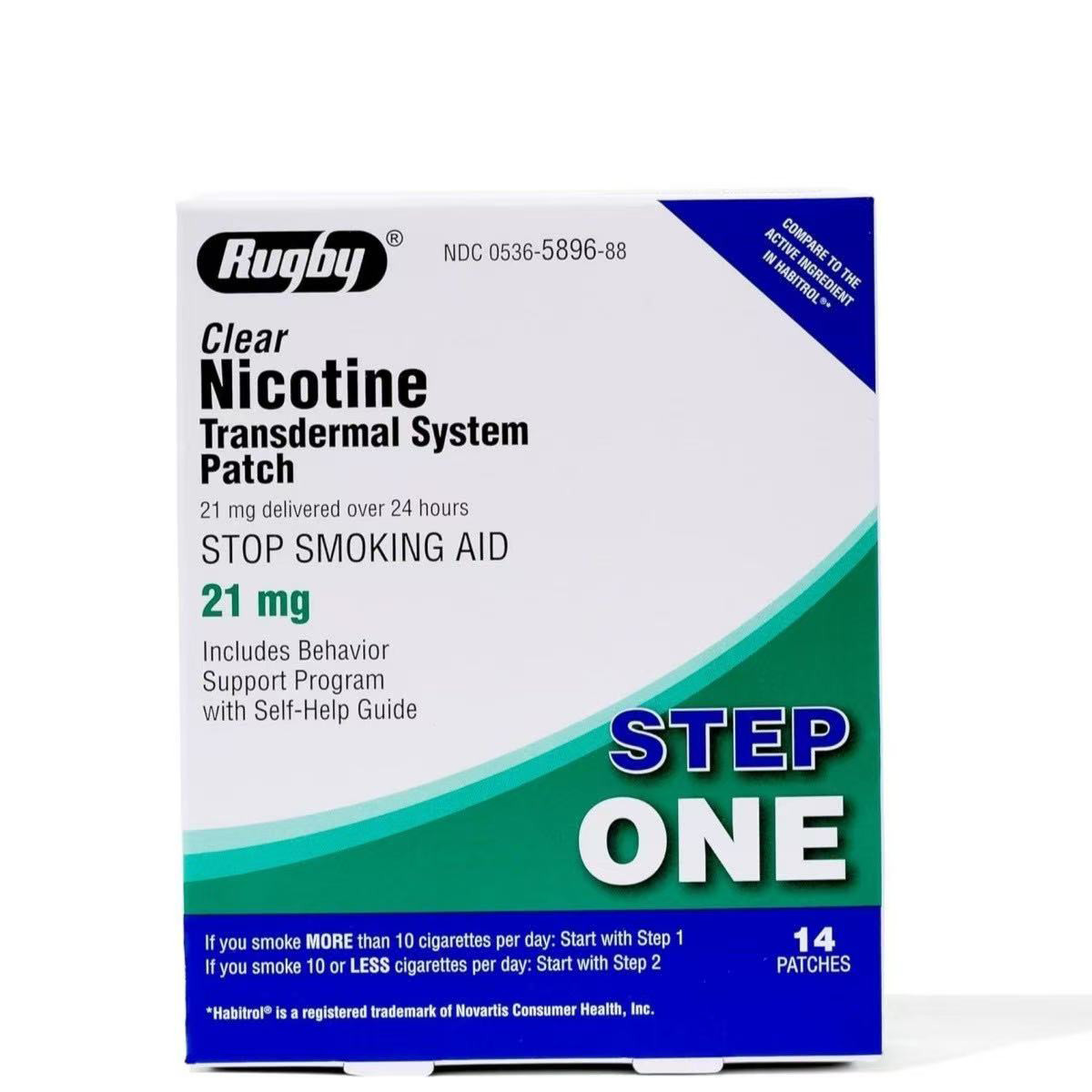 Rugby Clear Nicotine 21mg Transdermal System Patch Step Exp 06/2027