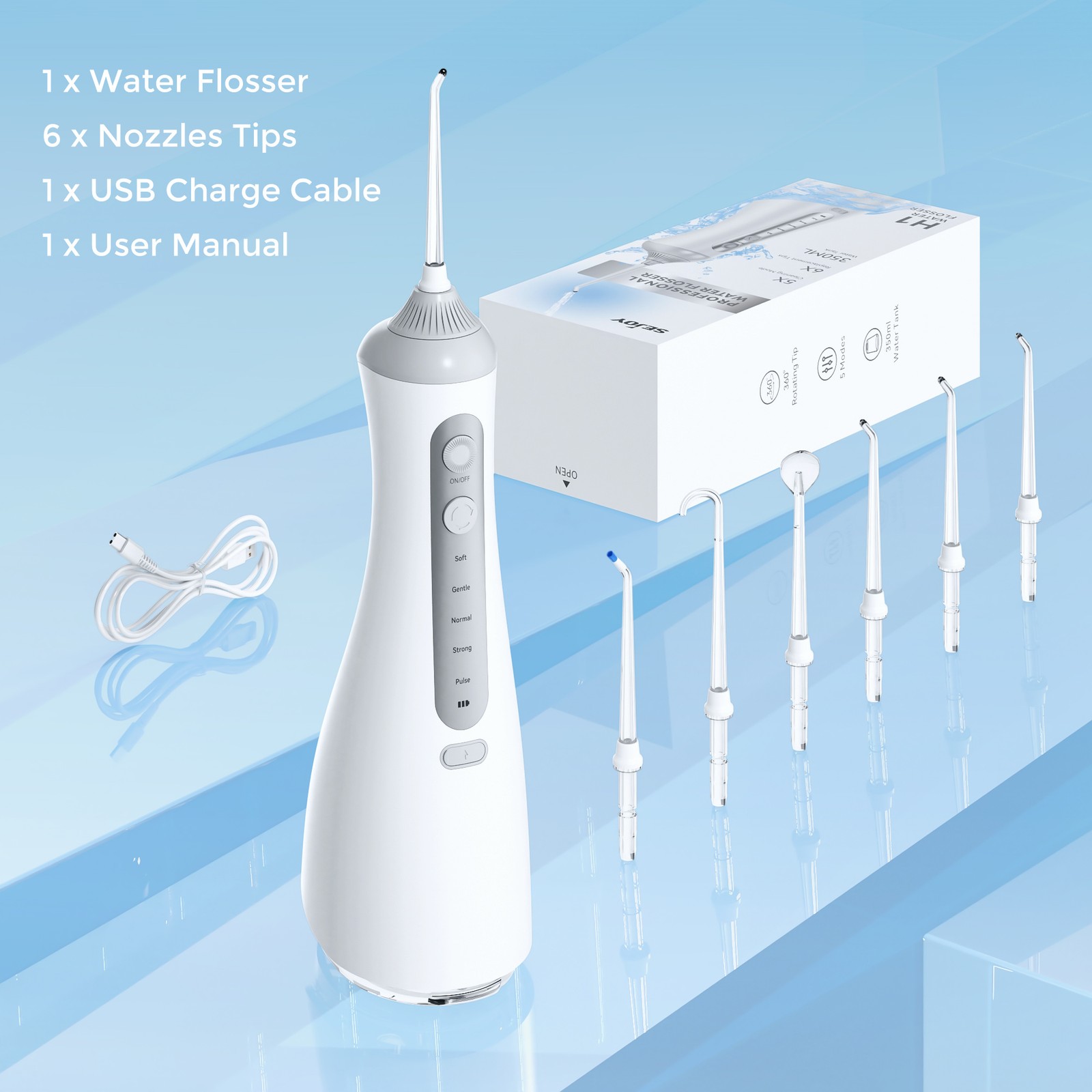 SEJOY Cordless Dental Water Flosser for Teeth Oral Irrigator Travel 6 Jet Tips