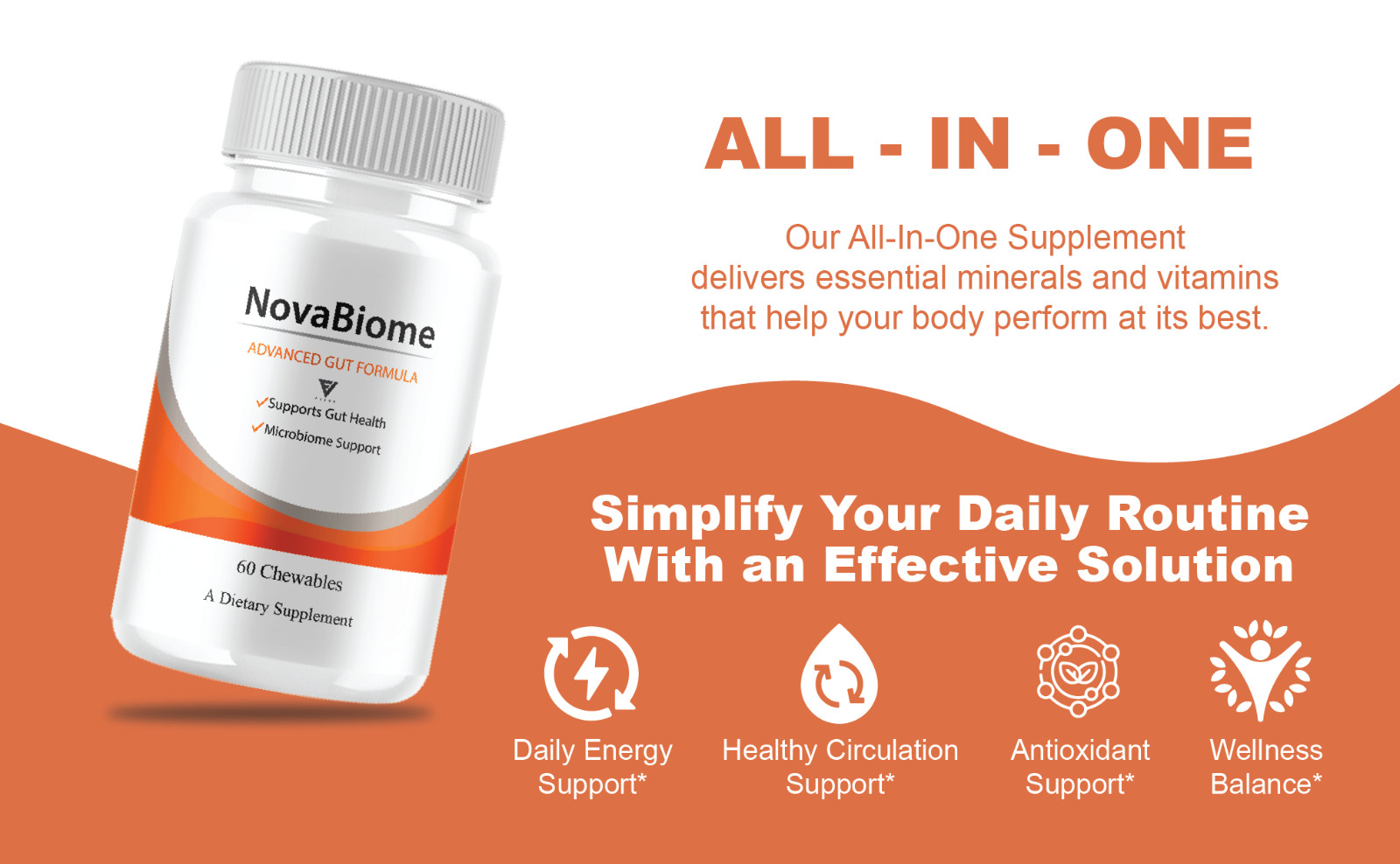 NovaBiome Advanced Gut Formula, Nova Biom Daily Support (60 Chewables)