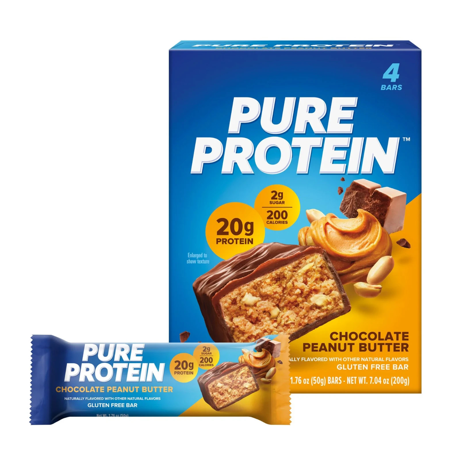 Pure Protein Bars, Chocolate Peanut Butter, Gluten Free, 20g Protein, 1.76 oz, 4