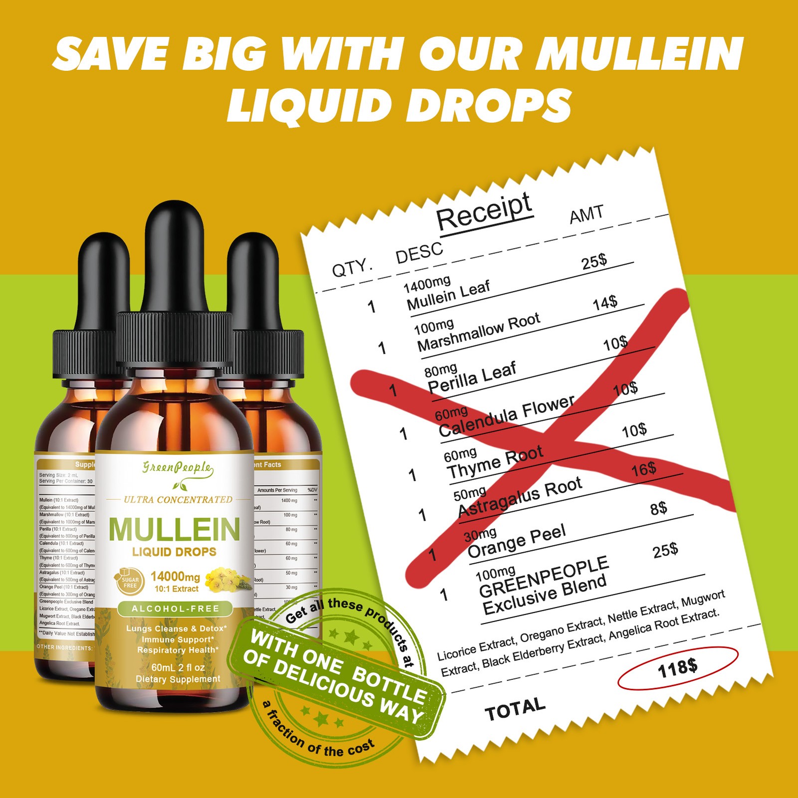 Mullein Leaf Extract Liquid Natural 13-in-1 Lung Cleanse & Detox Supplement
