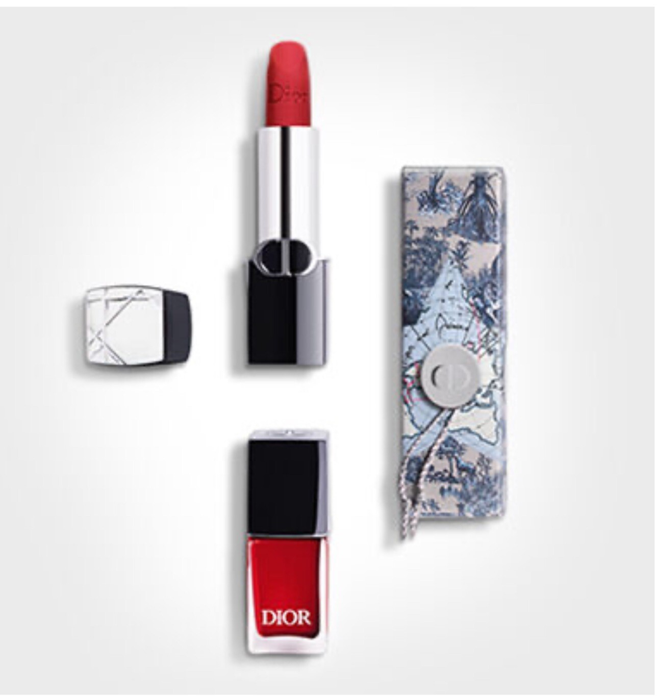 Dior Rouge Gift Set 4 Pcs (1 Full Size Lipsticks 999 , Lipstick Holder, Nail)