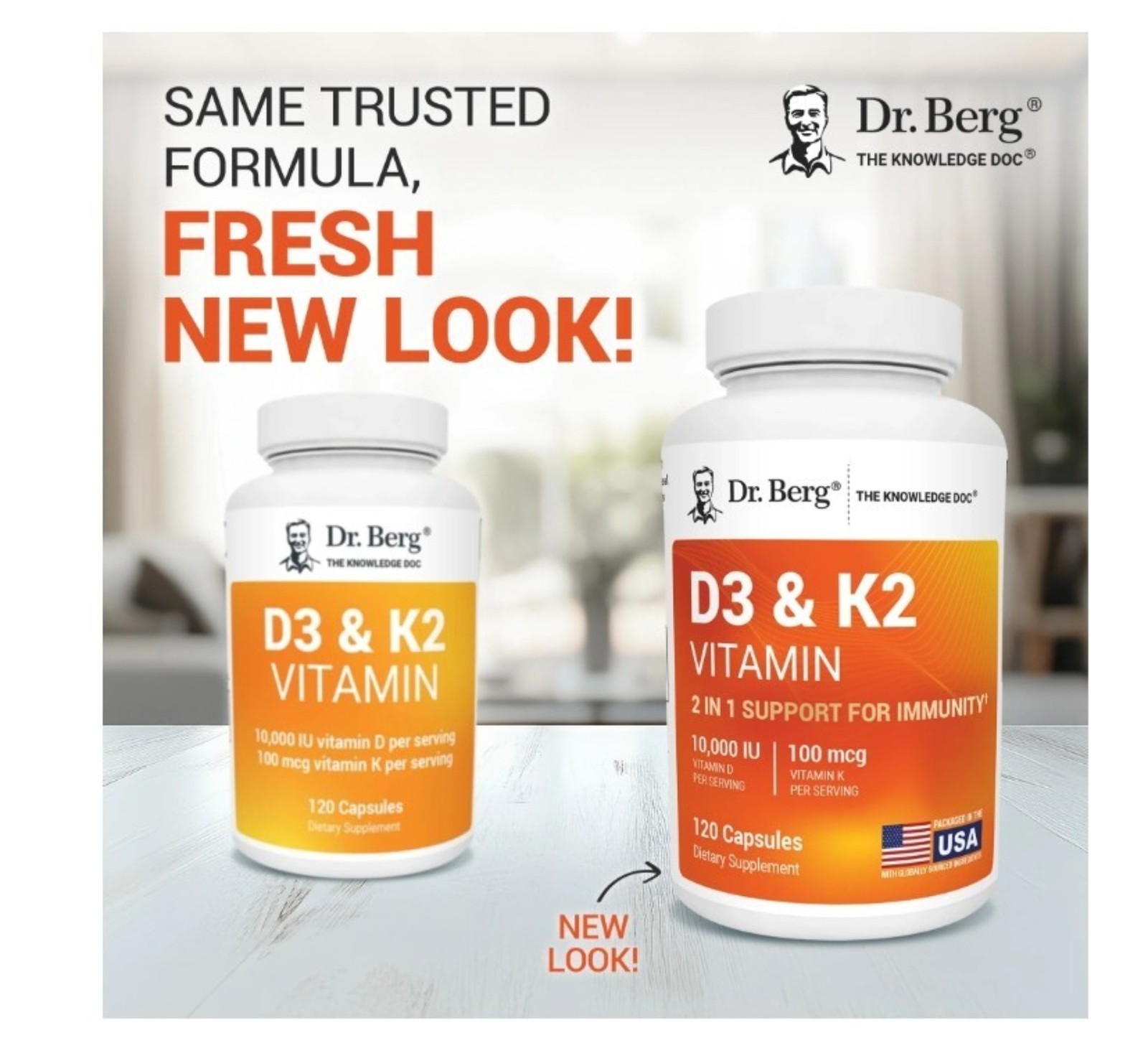 2 PACK-Dr. Berg’s D3 & K2 Vitamin, 10,000 IU, 100 mcg per serving, 120 Capsules