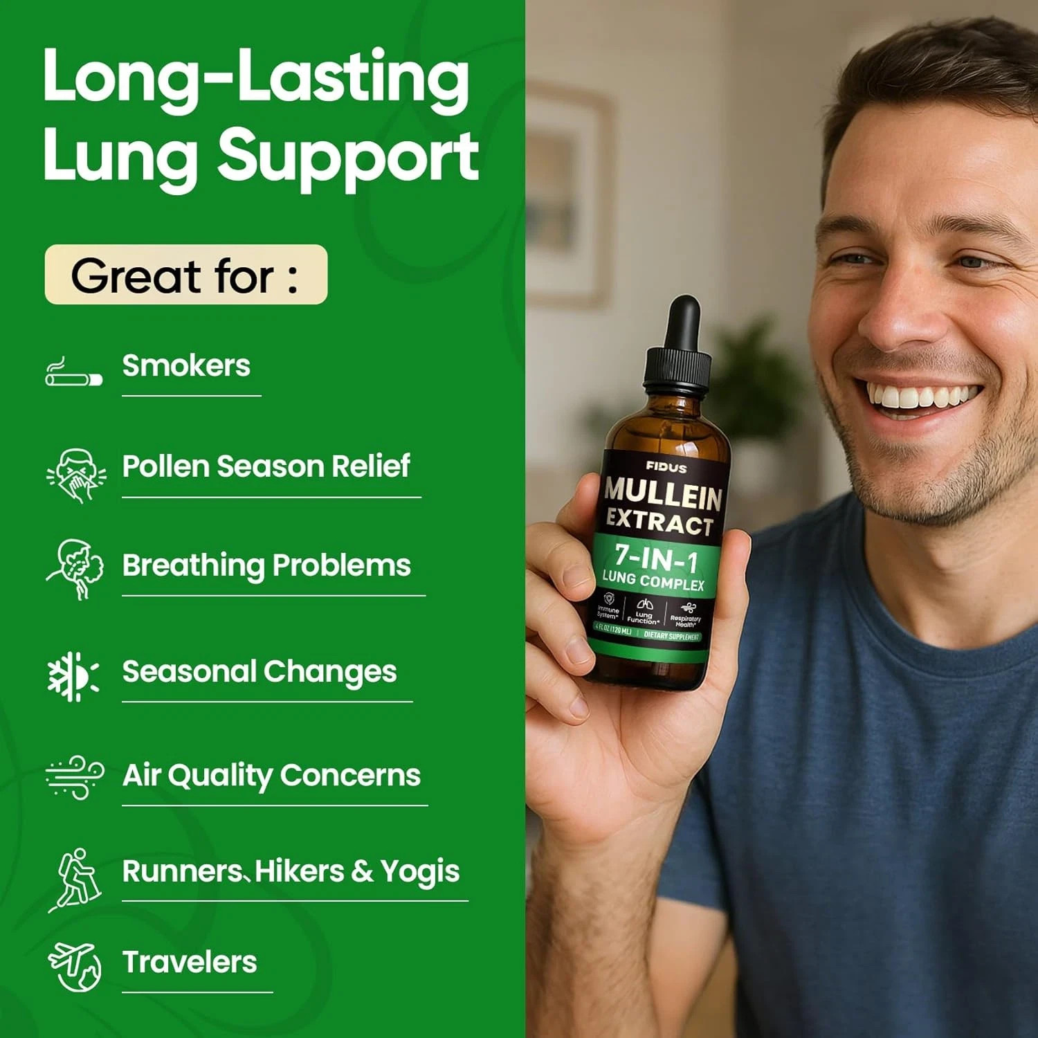 Fidus Mullein Drops 7-Herb Lung & Lymphatic Support Respiratory Detox 4 Fl Oz