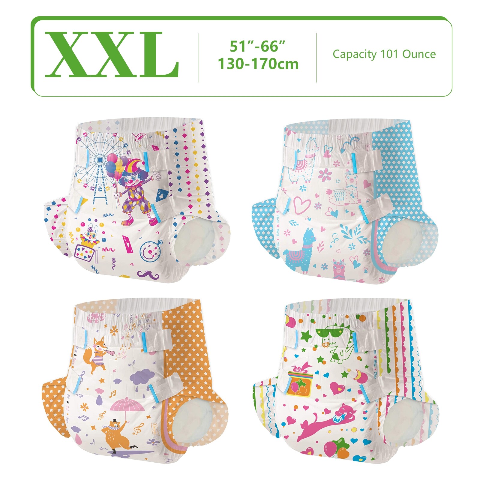 Aimisin Adult Diaper for Men Women, 7pcs Colorful Unique Print Adult Diapers