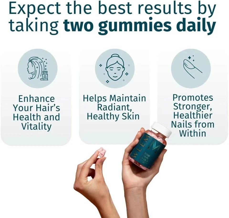 WEEM Hair Skin and Nails Gummies, Vegan biotin Vitamins – Healthy Hair (Pack 3)