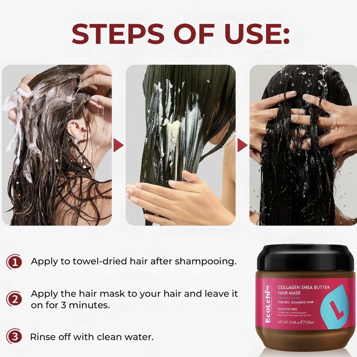 ECOLCHIPRO 18.6oz Collagen Shea Butter Hair Mask Deep Repair for Dry Hair