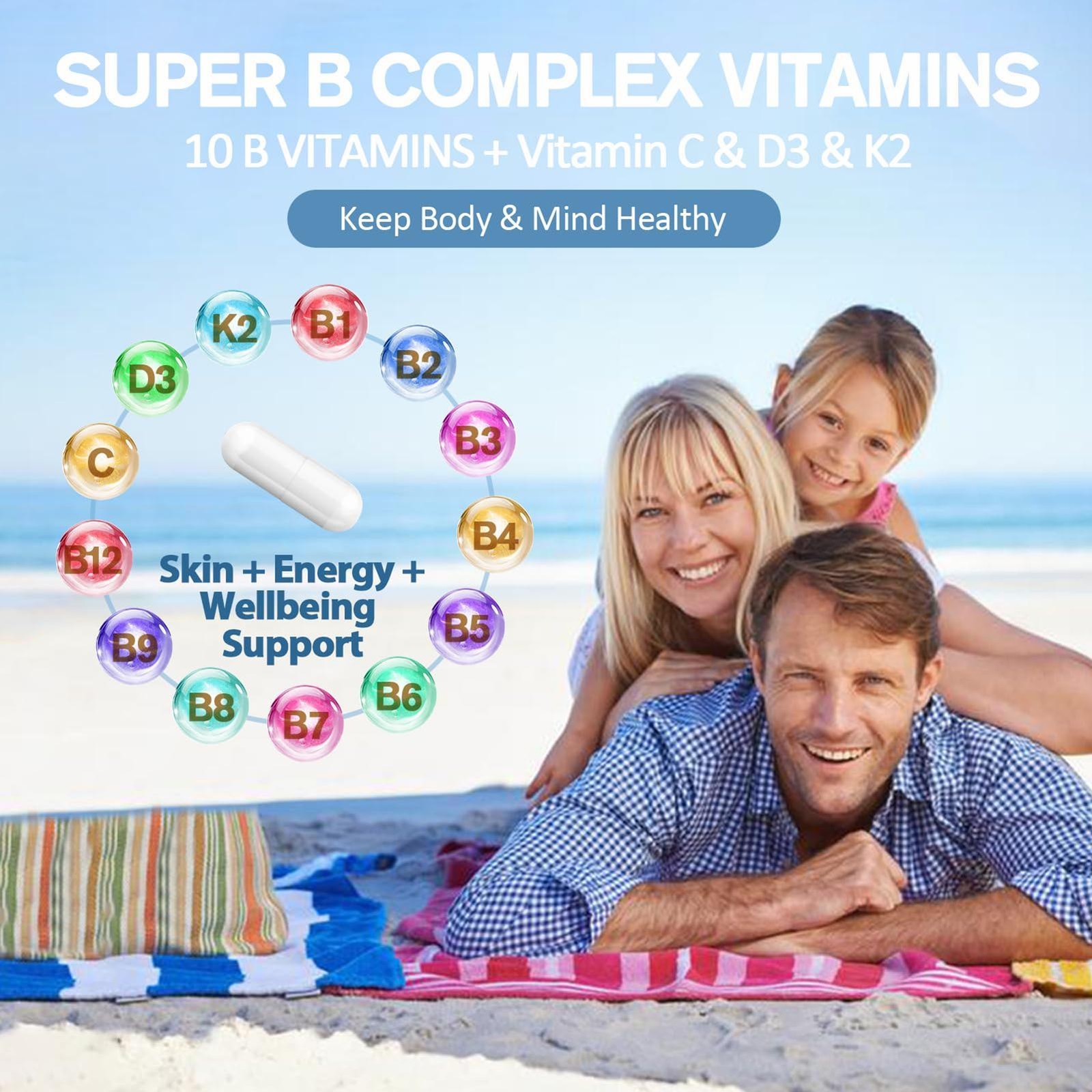 13-In-1 Vitamin B Complex Plus With Vitamin B1, B2, B3 (Niacinamide), B4, B5, B6