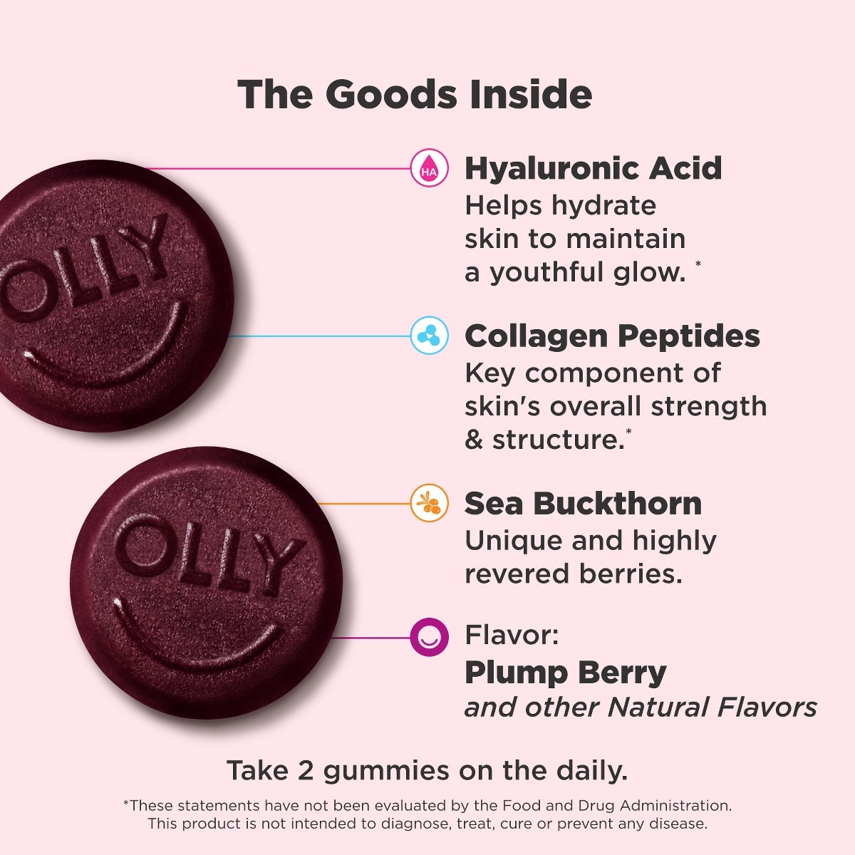 OLLY Glowing Skin Collagen Chewable Gummies – Berry – 50ct: Hyaluronic
