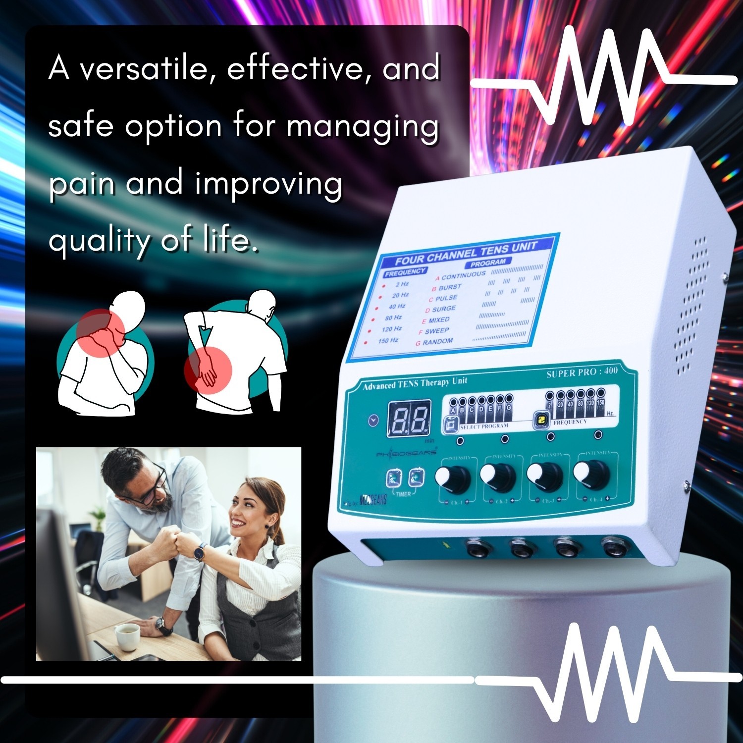 Physiogears Super Pro 400 Four Channel TENS Physiotherapy Machine Digital Pain