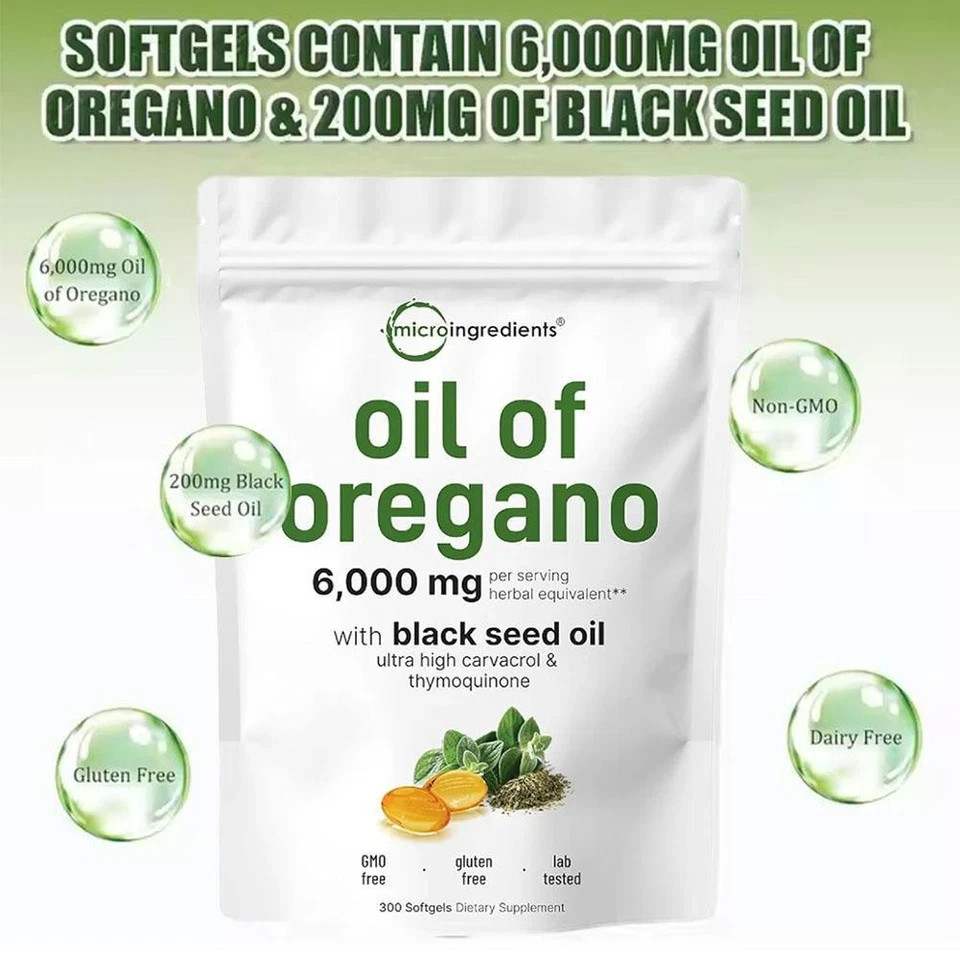 2 in 1 Oil of Oregano & Black Seed Softgels Count with Carvacrol,Immune Supports