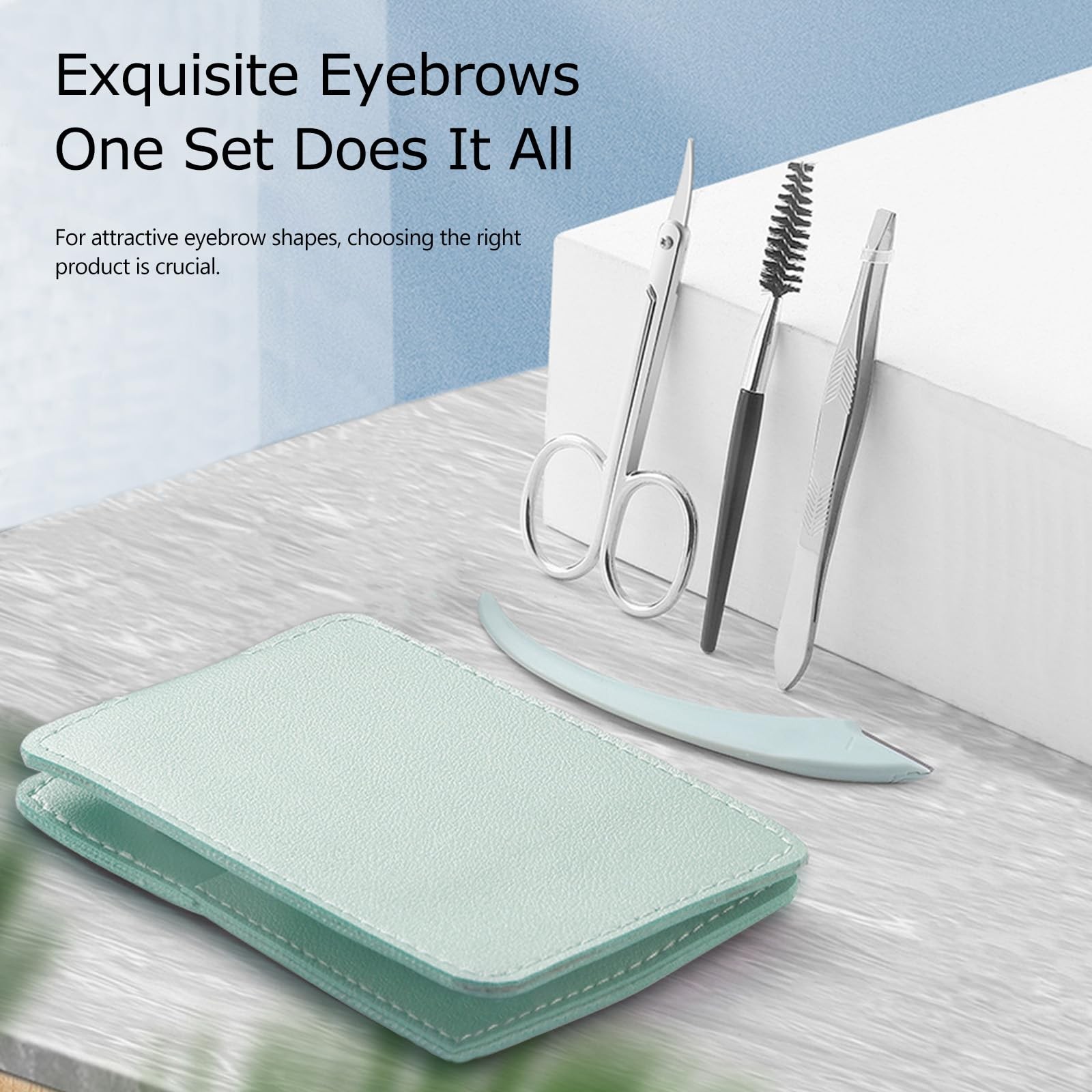 Eyebrow Trimmer Kit, 5-in-1 Set with Scissors, Razor, Green