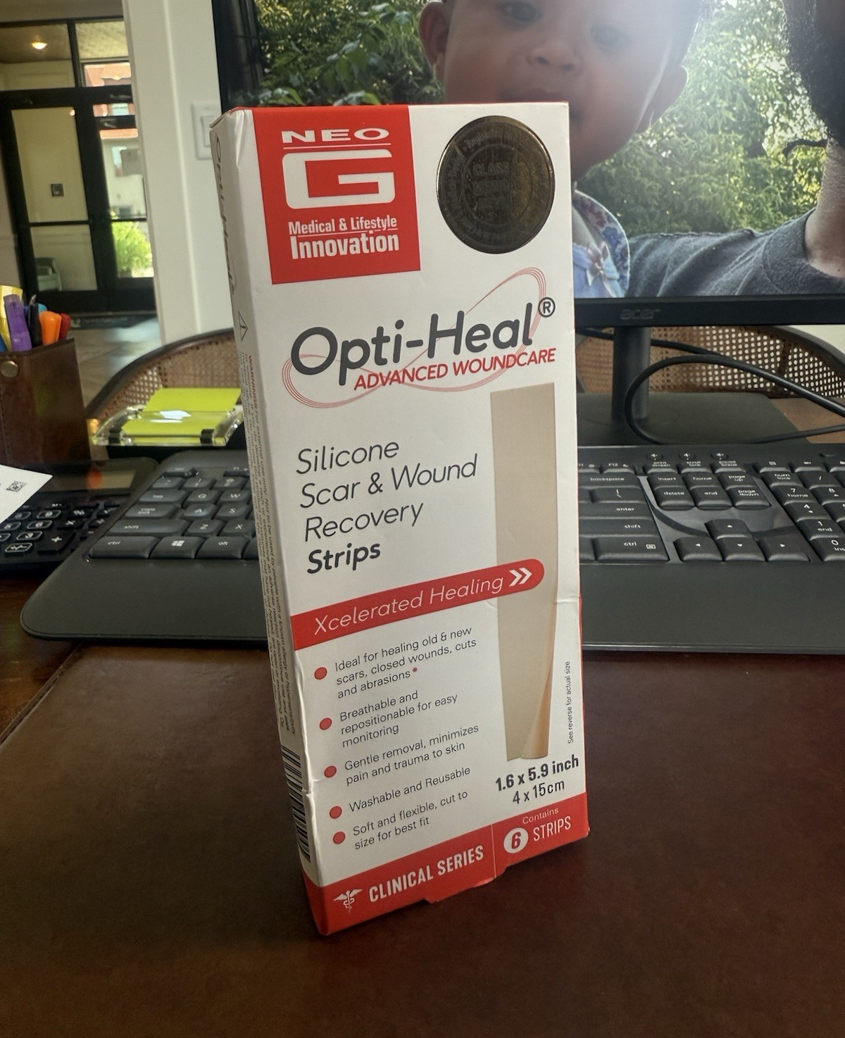 Neo G Opti-Heal Silicone Scar & Wound Strips 1.6×5.9in Showerproof 6